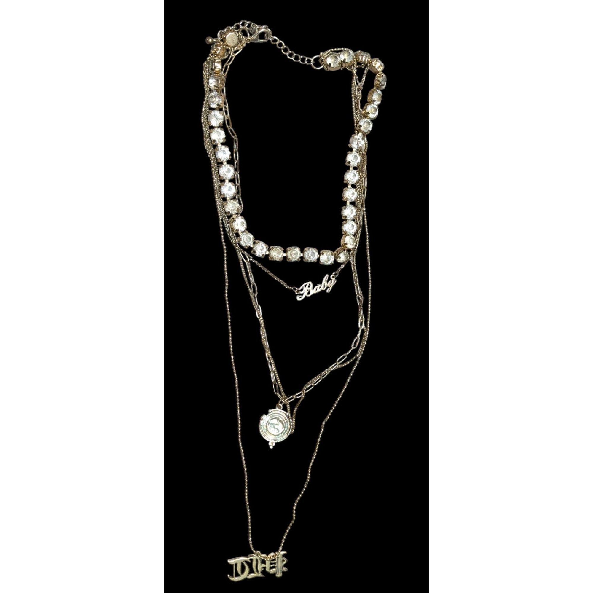 Other Layered Glam Rhinestone Chain And Charm Necklace Size ONE SIZE - 1 Thumbnail