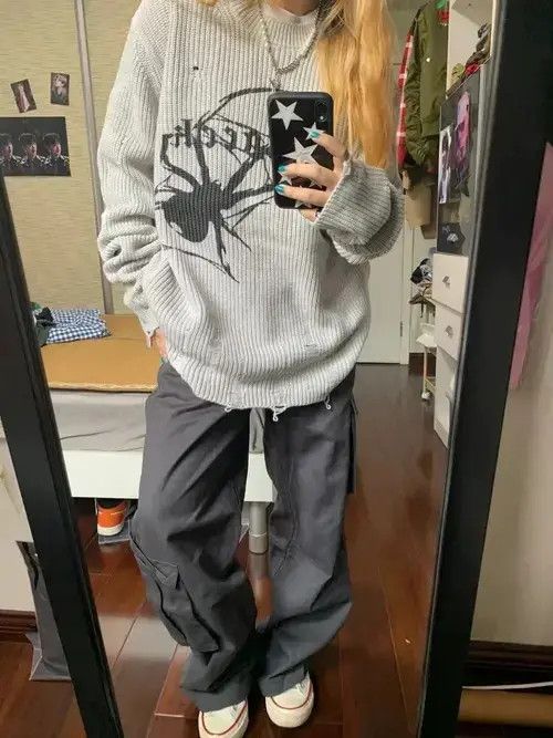Japanese Brand × Vintage Milang girl Spider Print Harajuku Sweater Size ONE SIZE - 1 Thumbnail