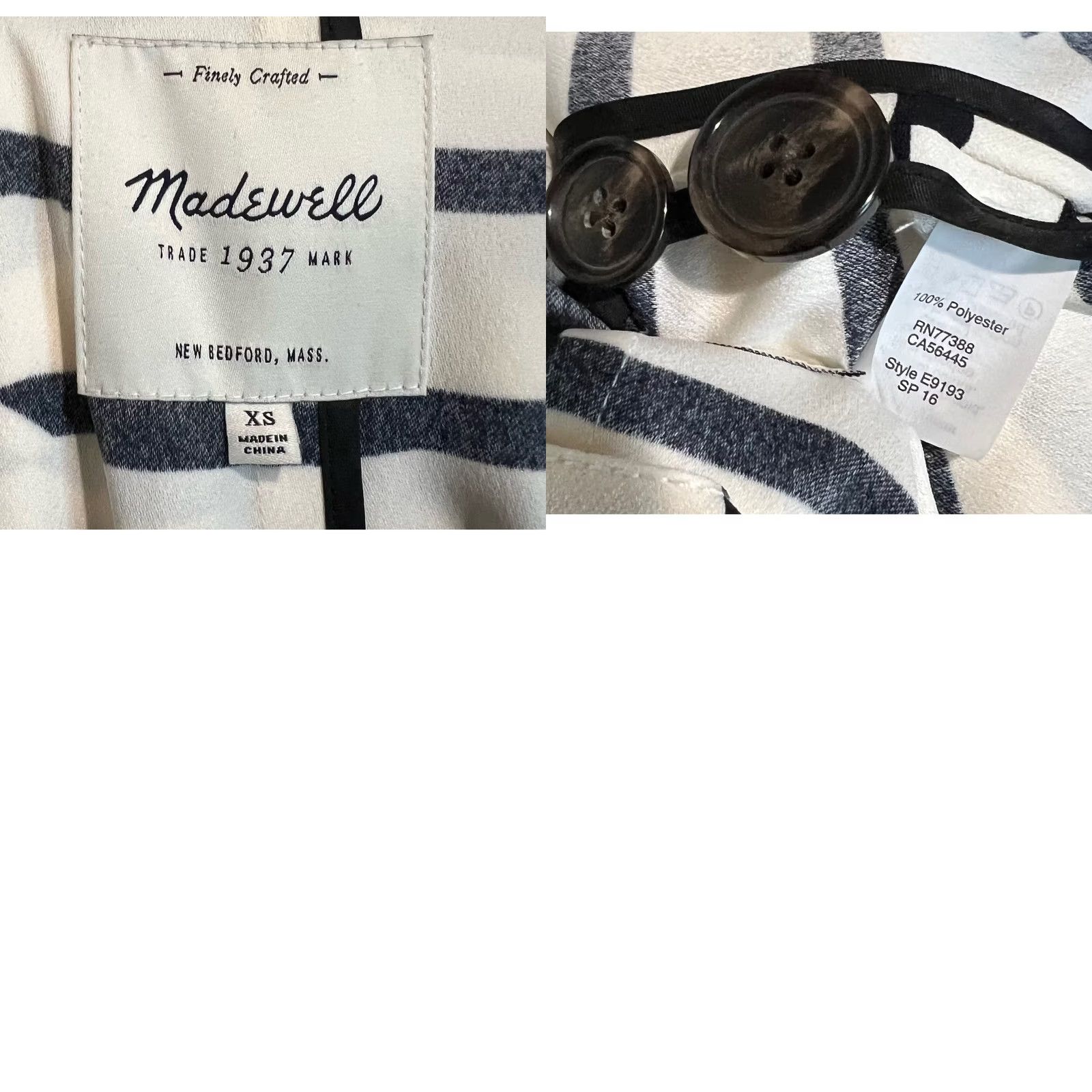 Madewell Madewell Trench Coat Jacket Striped Belted Women’s XS Black & Ivory Multicolor Pattern Long Sleeve Button Size XS / US 0-2 / IT 36-38 - 9 Thumbnail