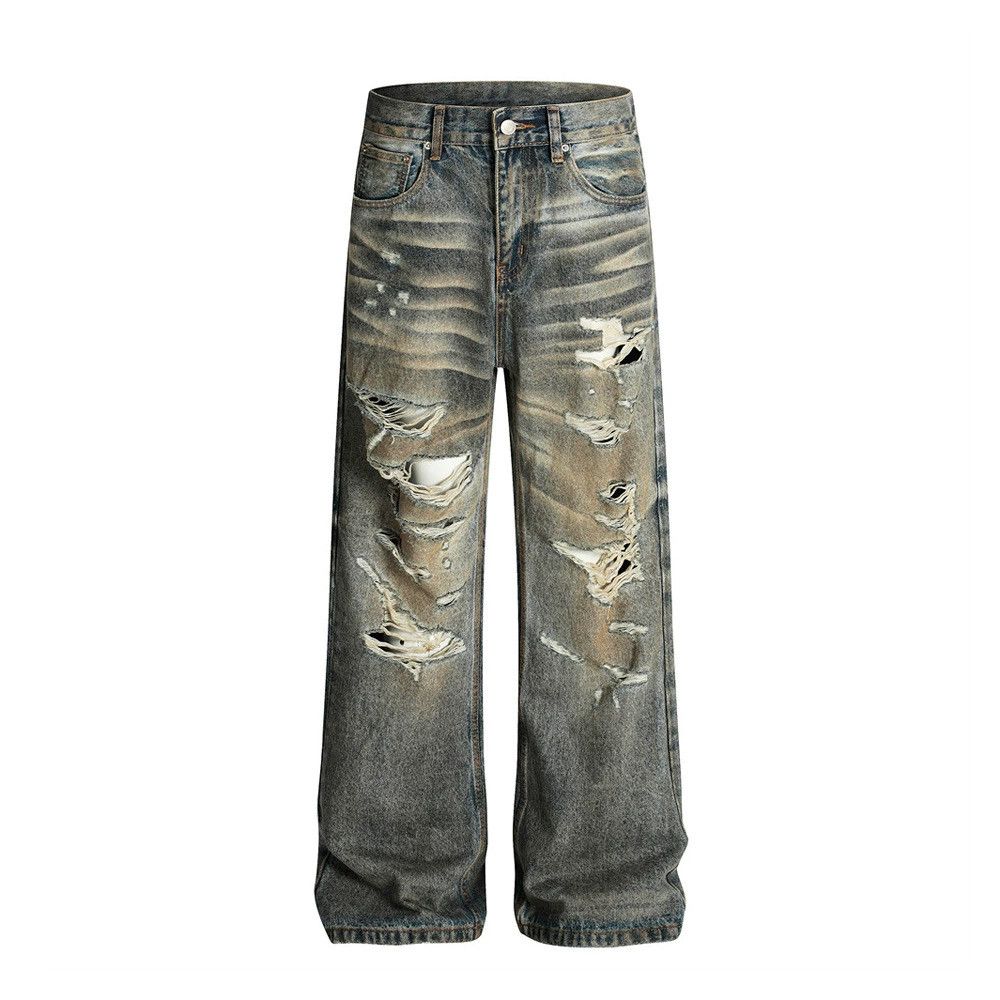 Japanese Brand Men's punk distressed washed loose heavy ripped dirty jeans Size US 32 / EU 48 - 1 Thumbnail
