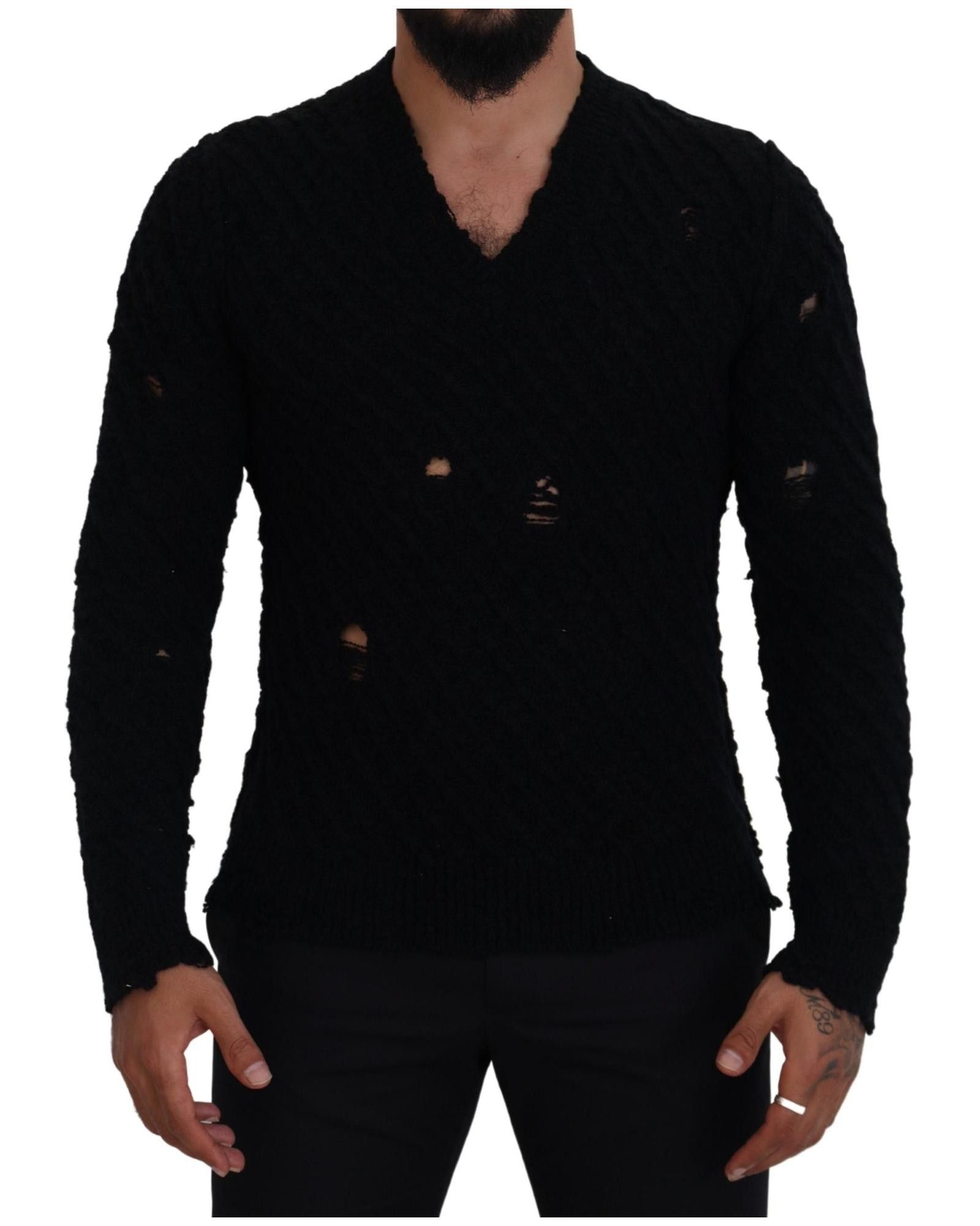 image of Dolce Gabbana Stunning Wool V-Neck Knitted Pullover Sweater in Black, Men's (Size 2XL)