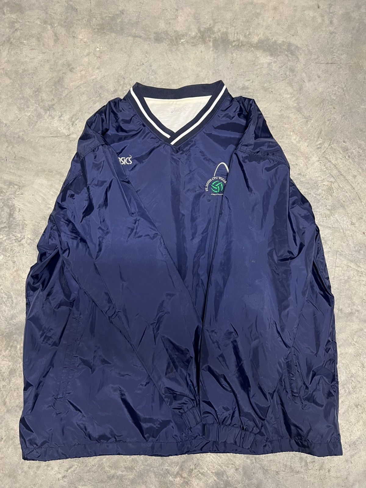 Asics navy blue and white asics windbreaker pullover sweatshirt Size US XL / EU 56 / 4 - 4 Thumbnail
