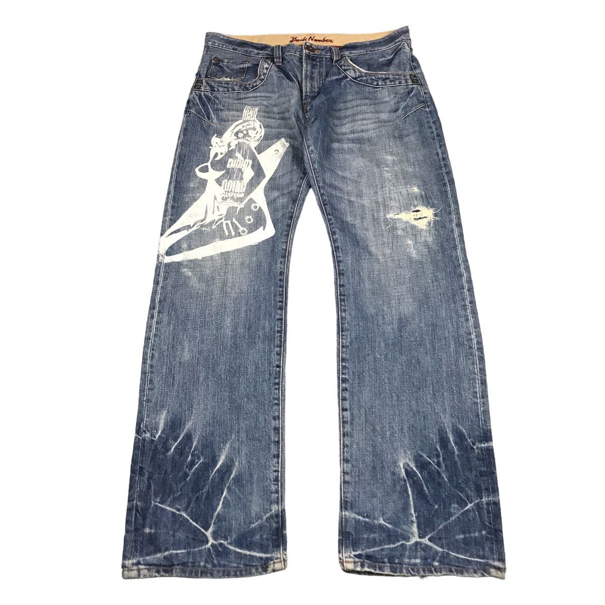 Japanese Brand BACK NUMBER JAPANESE DISTRESSED ART DENIM PANTS 142 Size US 34 / EU 50 - 1 Thumbnail