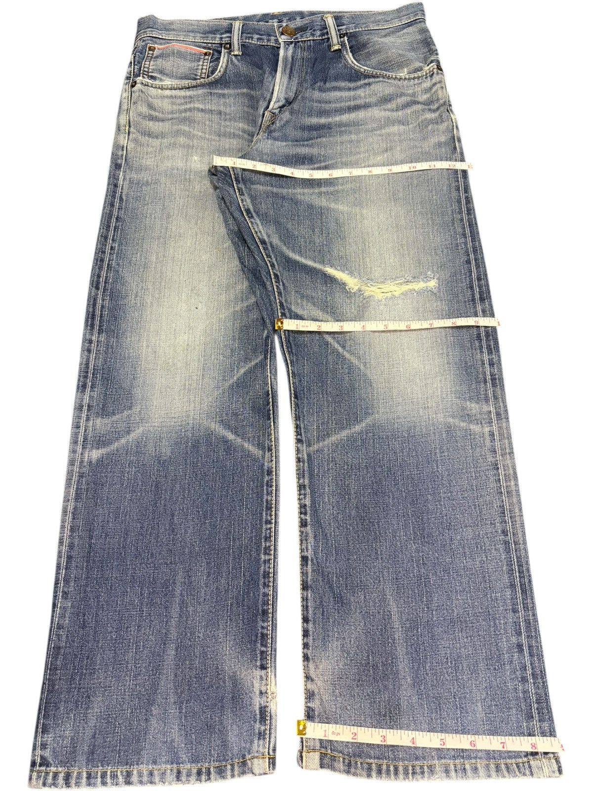 Edwin Vintage 90s Edwin 505Z Selvedge Buckle Back Distress Jeans Size US 33 - 8 Thumbnail