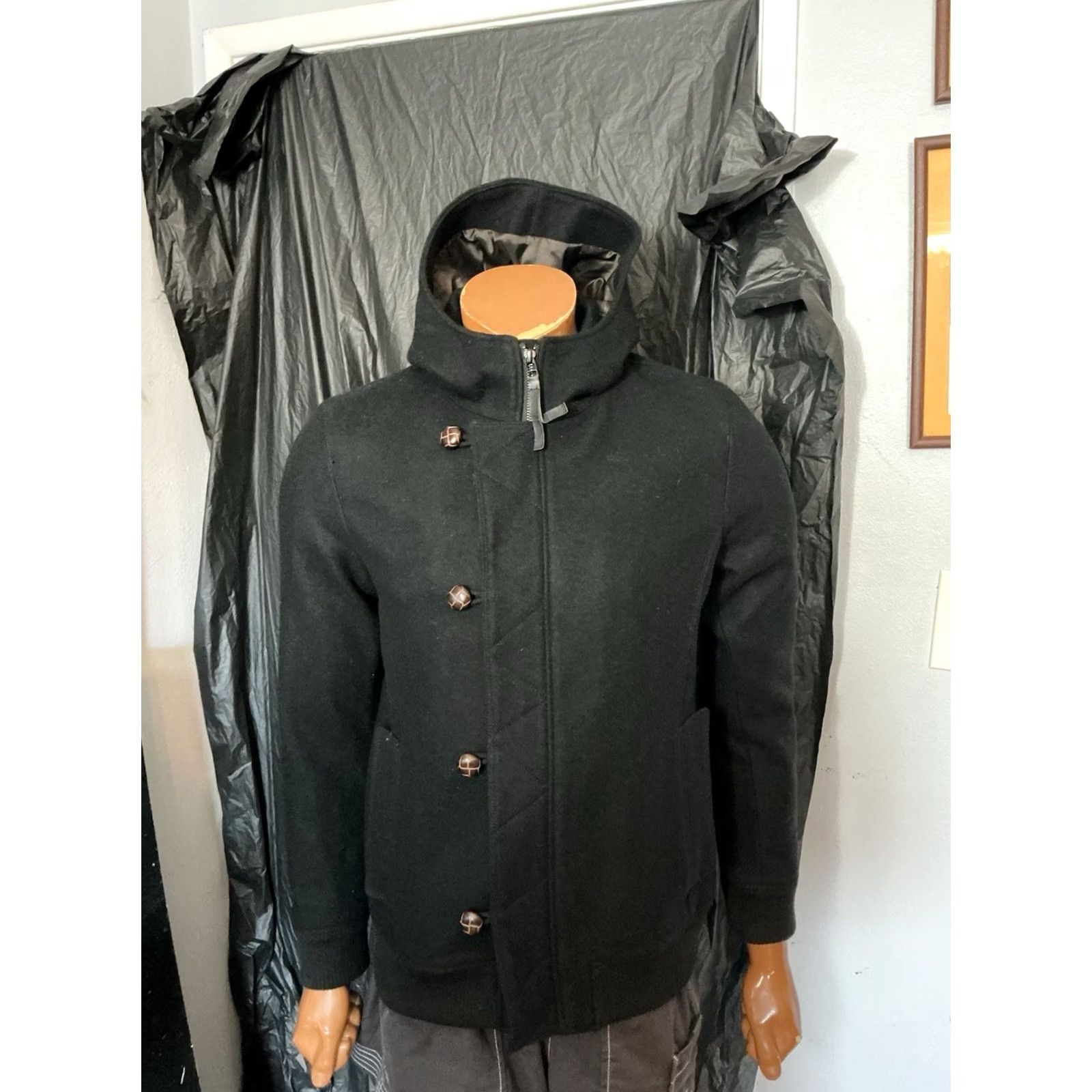 Vintage VINTAGE Boycott Japan Black Wool Military Full Zip Button Hooded Duffle Jacket Sz. 3 Mens Hooded Jacket Boys? Size US S / EU 44-46 / 1 - 7 Thumbnail