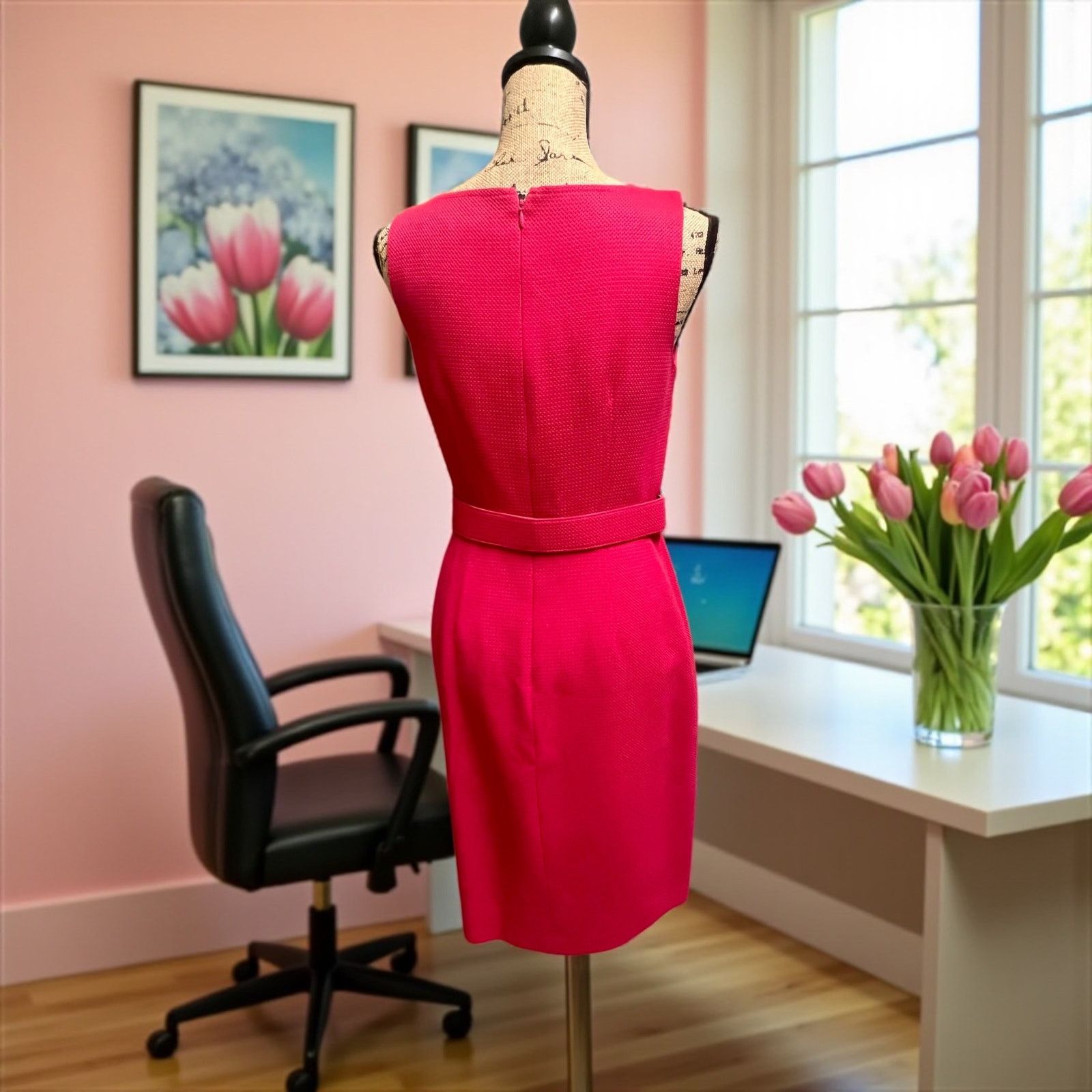Vintage David Meister Pink Belted Sheath Dress-Size 4-Sleeveless Fit Size S / US 4 / IT 40 - 3 Thumbnail