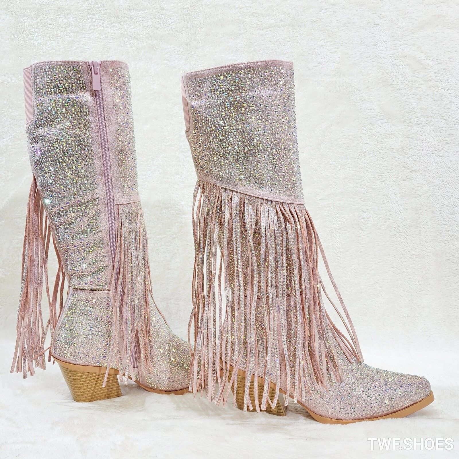 Other Western Diva Baby Pink Asymmetrical Fringe Rhinestone Glam C Size US 9 / IT 39 - 6 Thumbnail