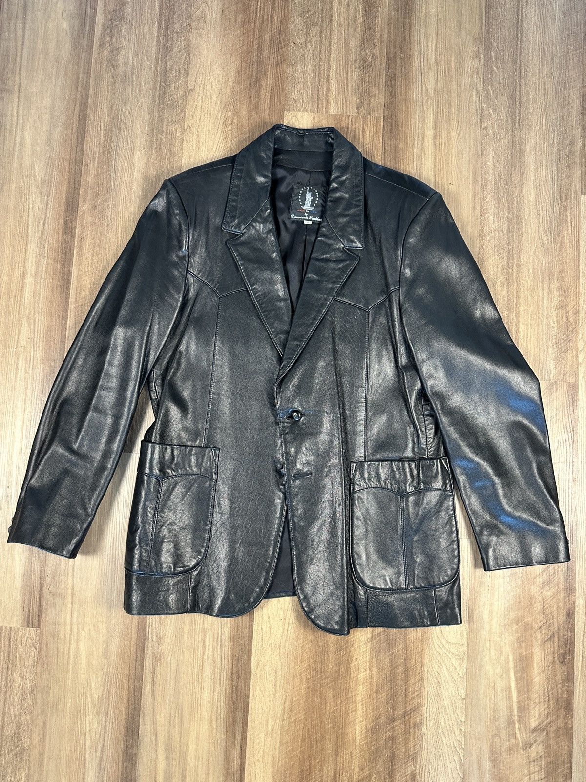 Vintage Vintage Diamonds Black Leather Jacket Blazer Sports Coat 46 Size 46R - 1 Thumbnail