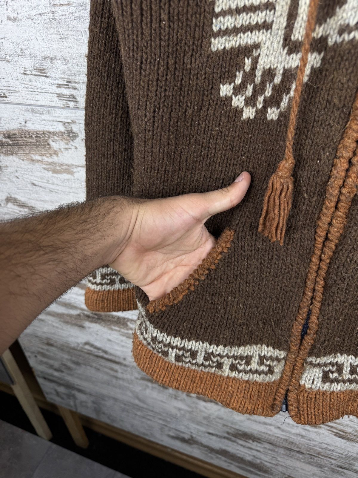Handmade Mens Vintage Pachamama style zip hoody jacket hand knitted Size US M / EU 48-50 / 2 - 5 Thumbnail