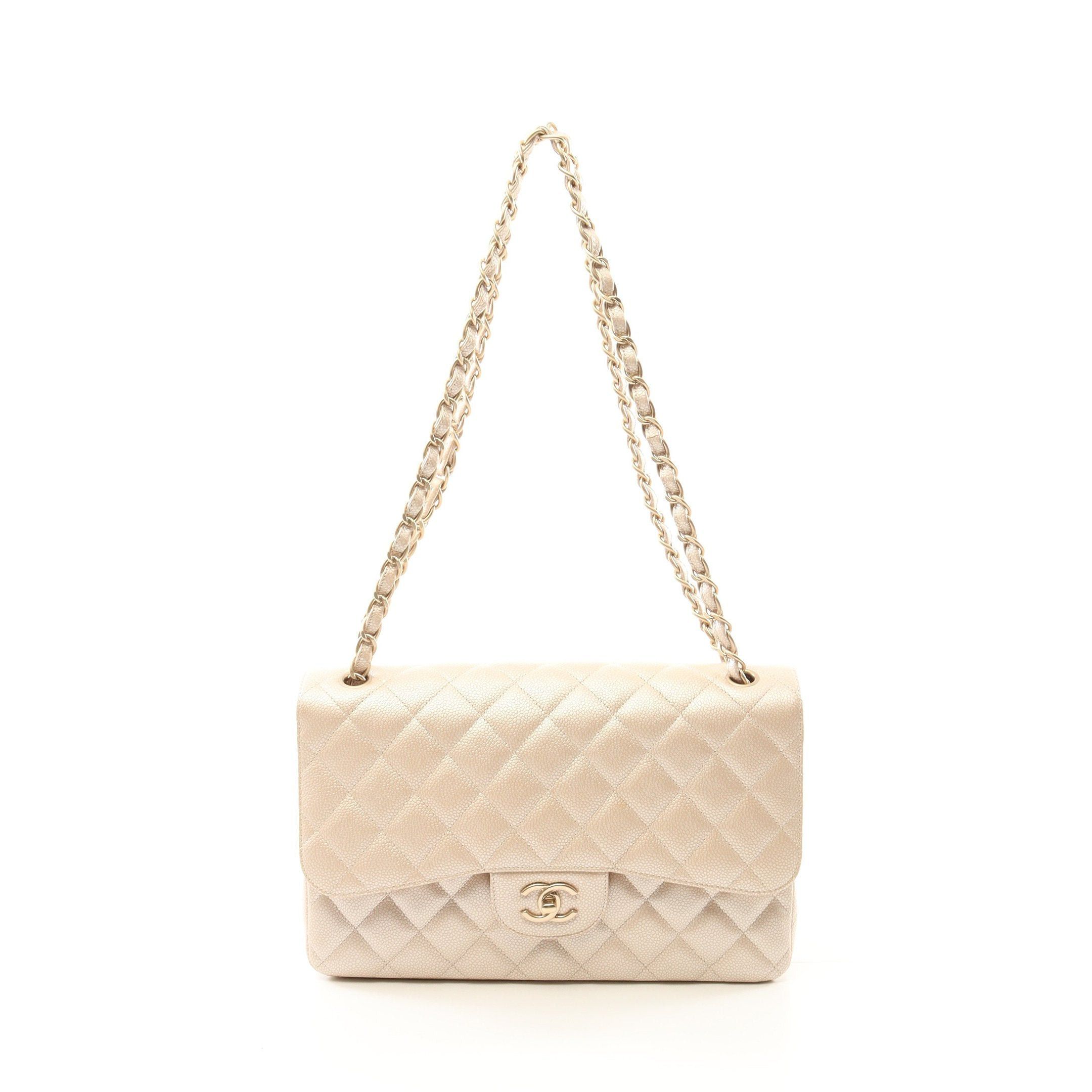 Chanel Chanel Decamatlassé 30 Classic Large Double Flap Chain Shoulder Bag Caviar Skin Beige Gold Hardware Size ONE SIZE - 1 Thumbnail