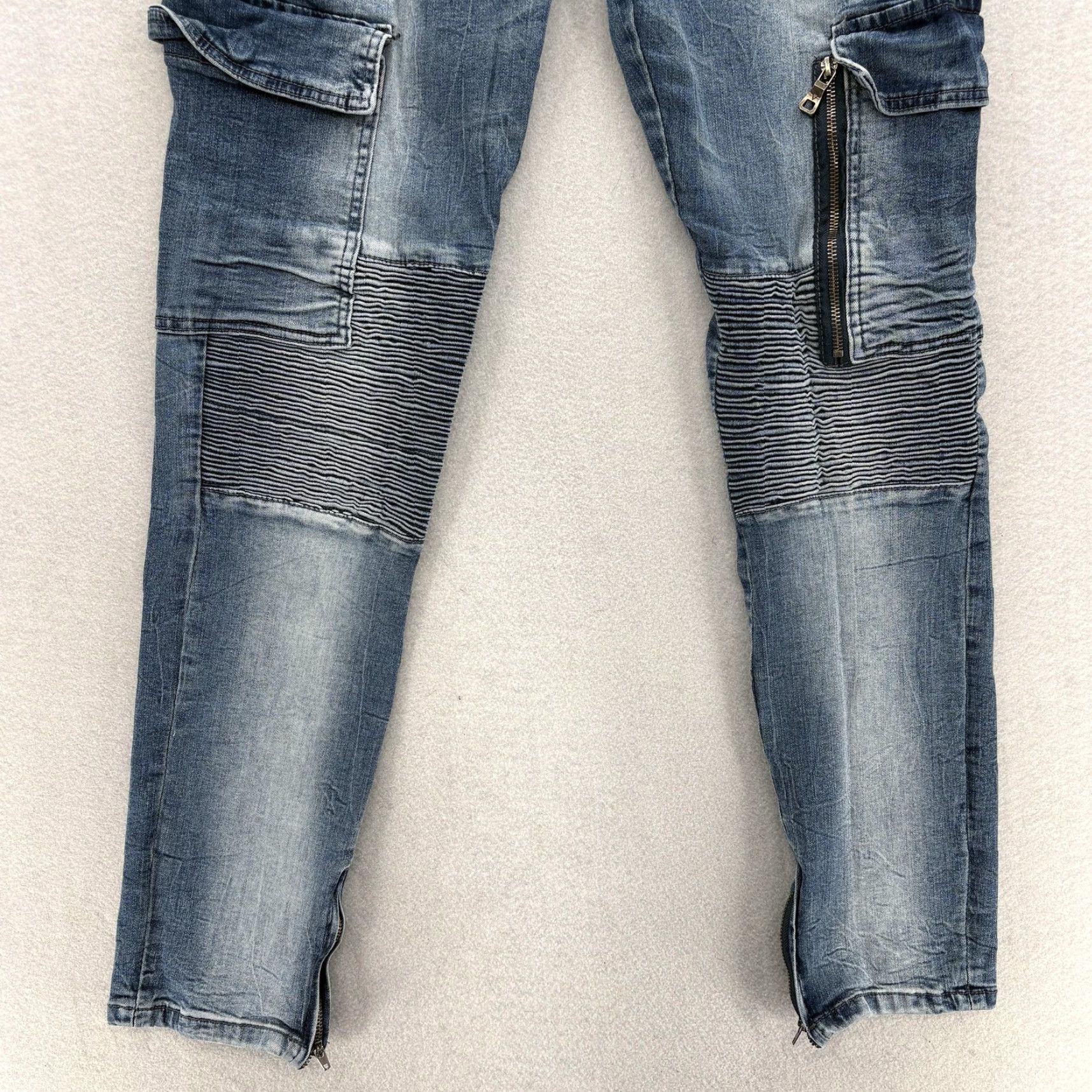 Vintage V19.69 Italia Jeans Mens 38x32 Blue Medium Wash Slim Skinny Moto Biker Cargo Zip Shirt Size US 38 / EU 54 - 3 Thumbnail