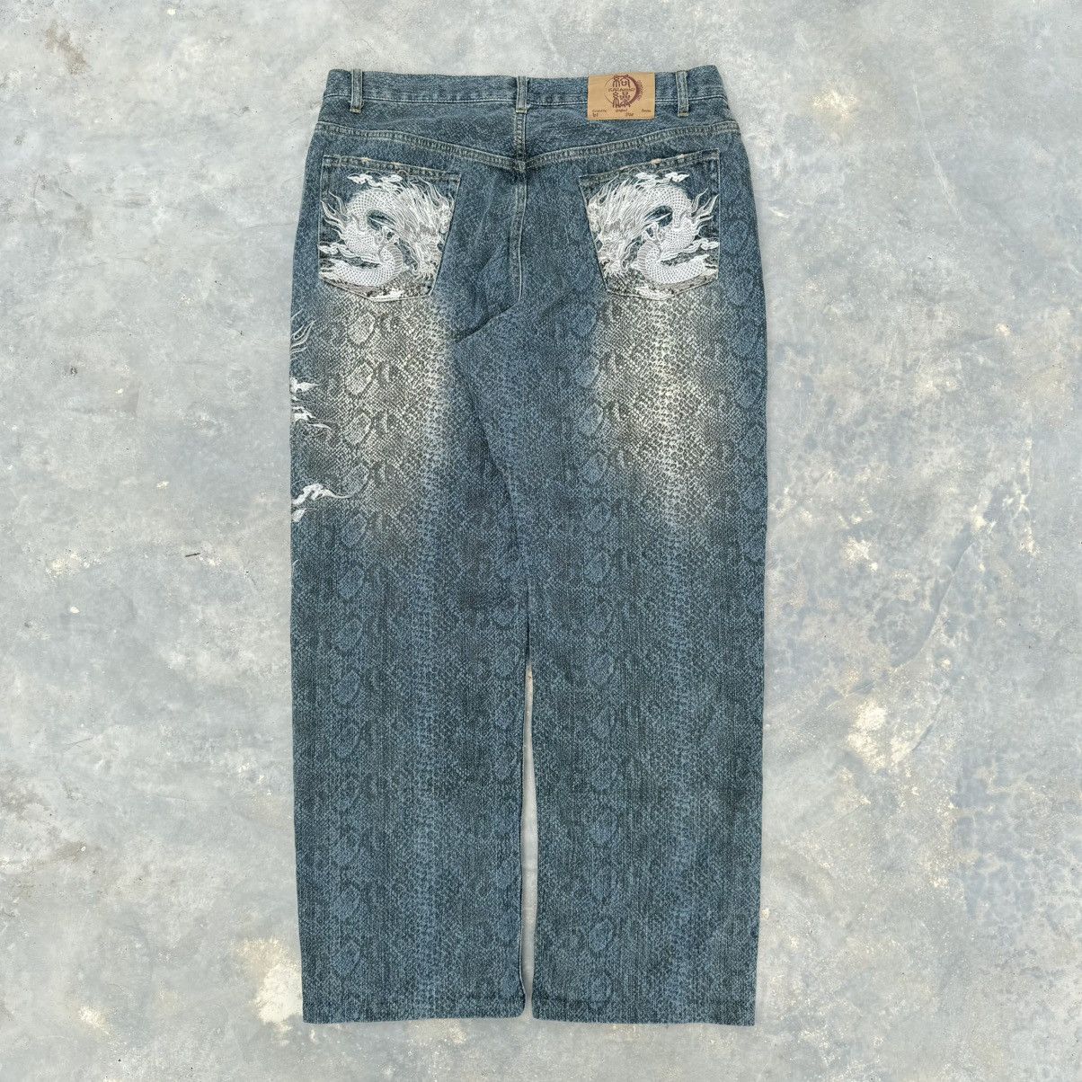 Karakuri Tamashii Karakuri Embroidered Dragon Python Skin Pattern Jeans Size US 38 / EU 54 - 2 Thumbnail