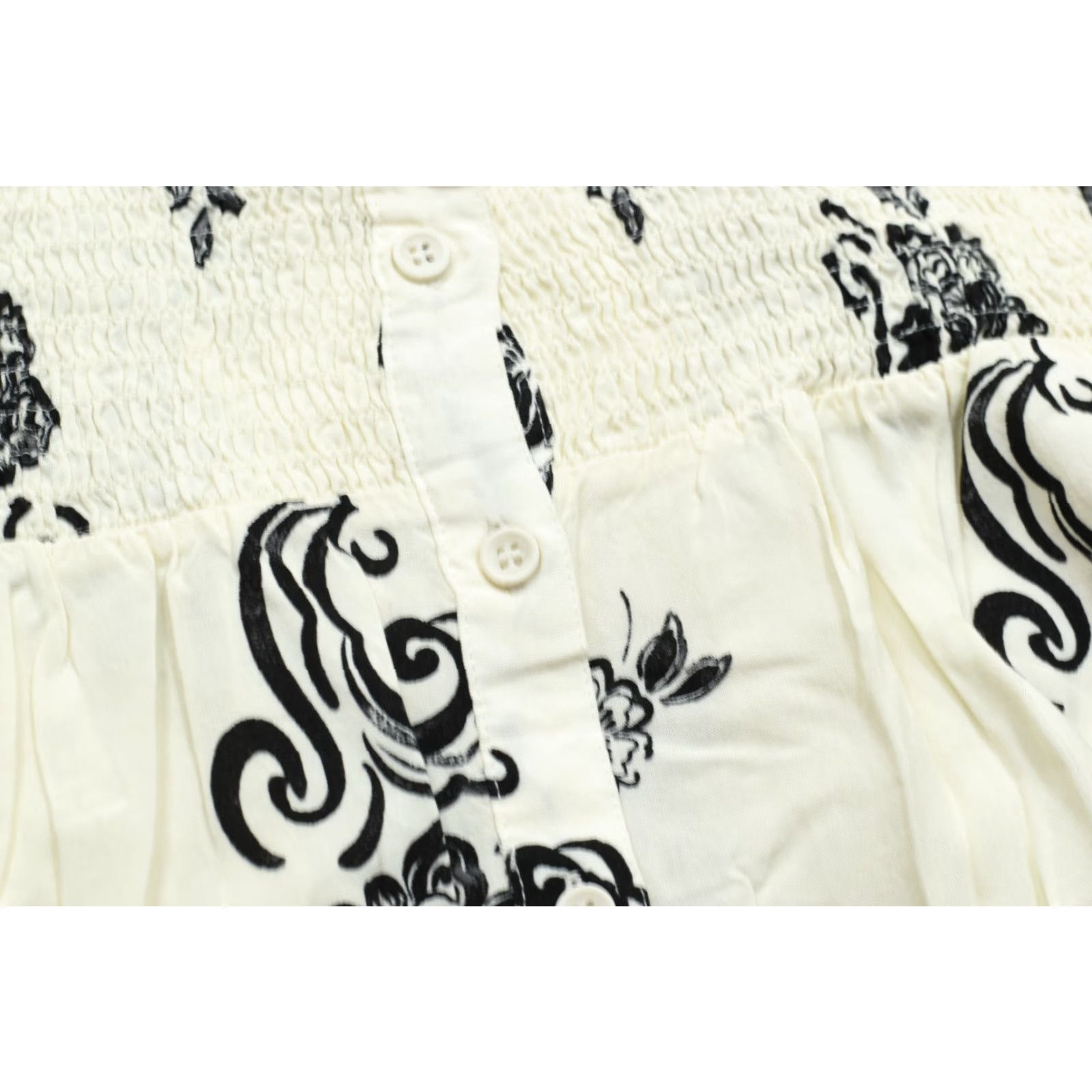 Vintage Lane Bryant Blouse Women 20 Plus White Black Floral Rayon Henley Smocked Casual Shirt Mor e Size 3XL / US 20-22 - 7 Thumbnail
