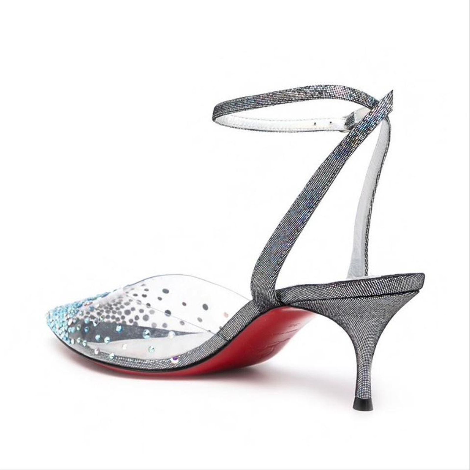 Christian Louboutin Spikaqueen 55 crystal embellished clear pvc metallic heels Size US 9.5 / IT 39.5 - 3 Thumbnail