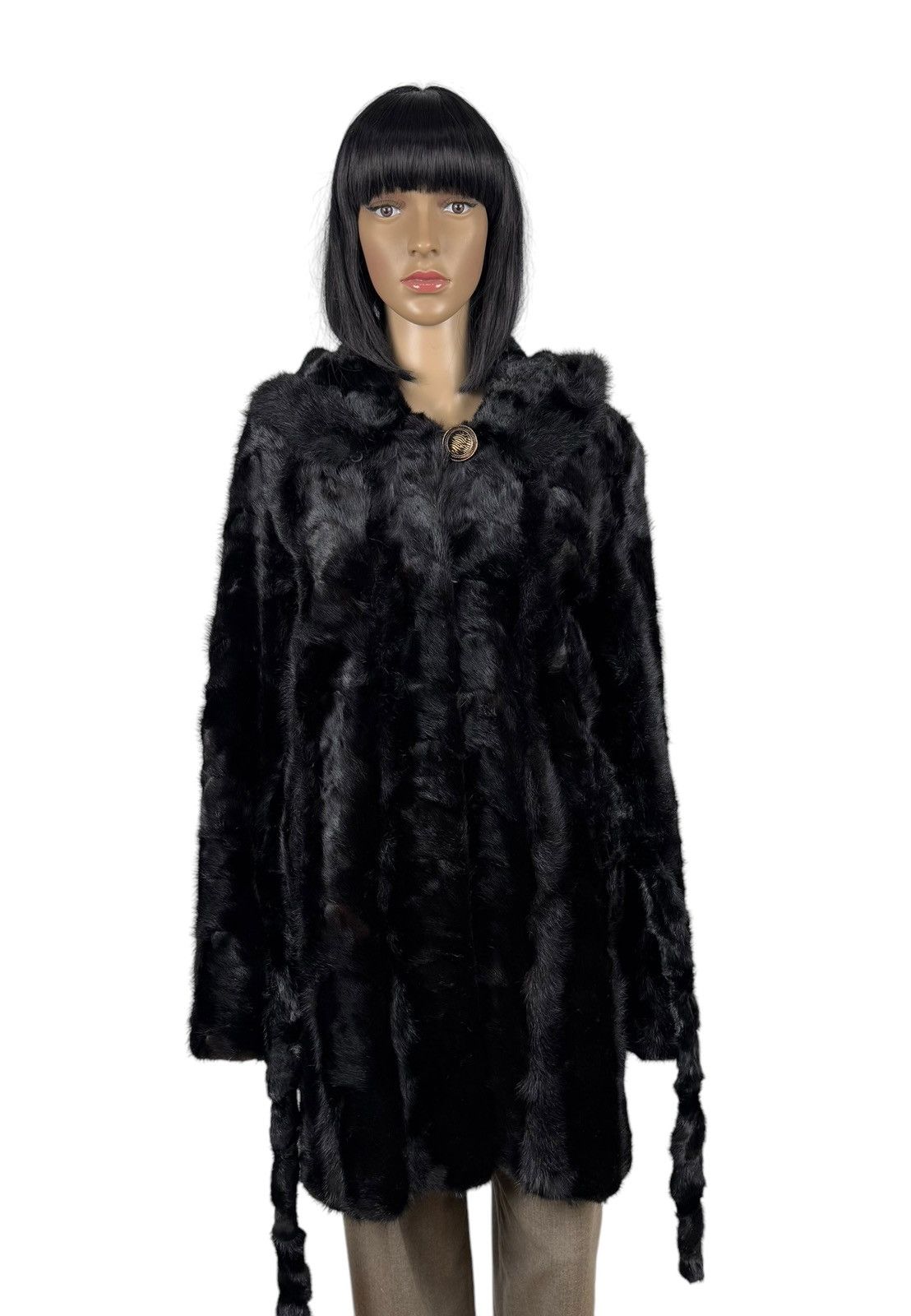Designer Real Mink Fur Coat Hooded Belted size XS Size XS / US 0-2 / IT 36-38 - 10 Thumbnail