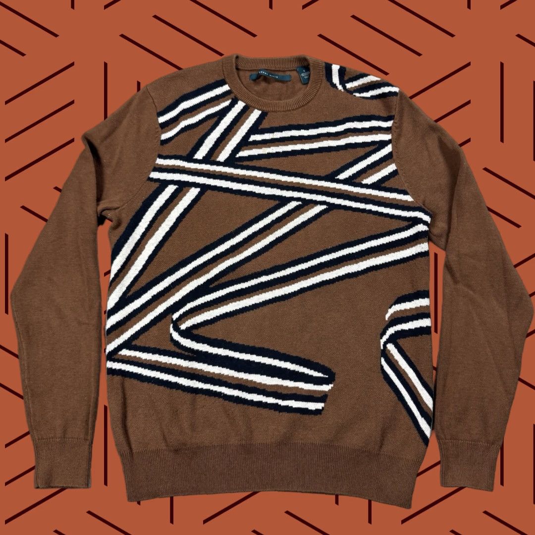 Perry Ellis MENS Perry Ellis Geometric Knit Sweater Crew Neck Brown SZ S / Regular Fit / Cotton Blend Abstract Art Pattern Size US S / EU 44-46 / 1 - 1 Thumbnail