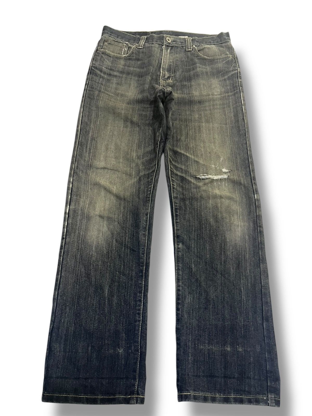 If Six Was Nine × Japanese Brand Y2K💥 VINTAGE WASHED BLUE DISTRESSED DENIM Size US 34 / EU 50 - 1 Thumbnail