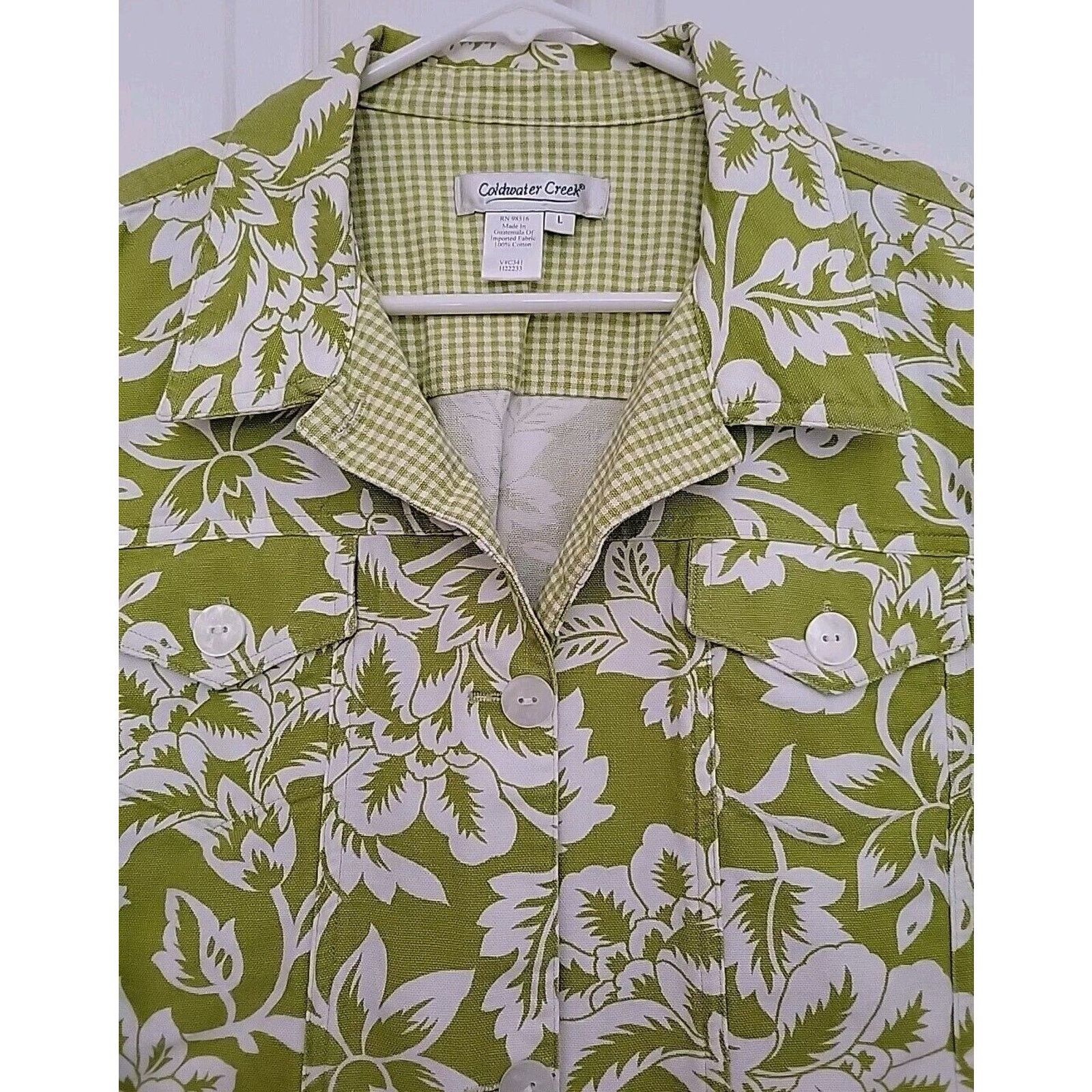Coldwater Creek Coldwater Creek Women LG Green Floral Button Cotton Jacket Size L / US 10 / IT 46 - 8 Thumbnail