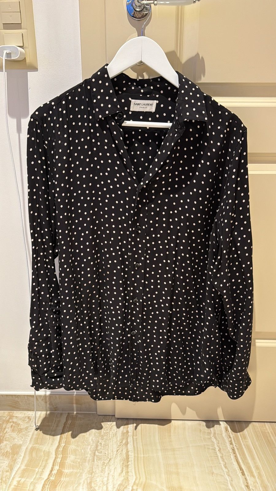 image of Saint Laurent Paris Saint Laurent Polka in Black, Men's (Size Medium)