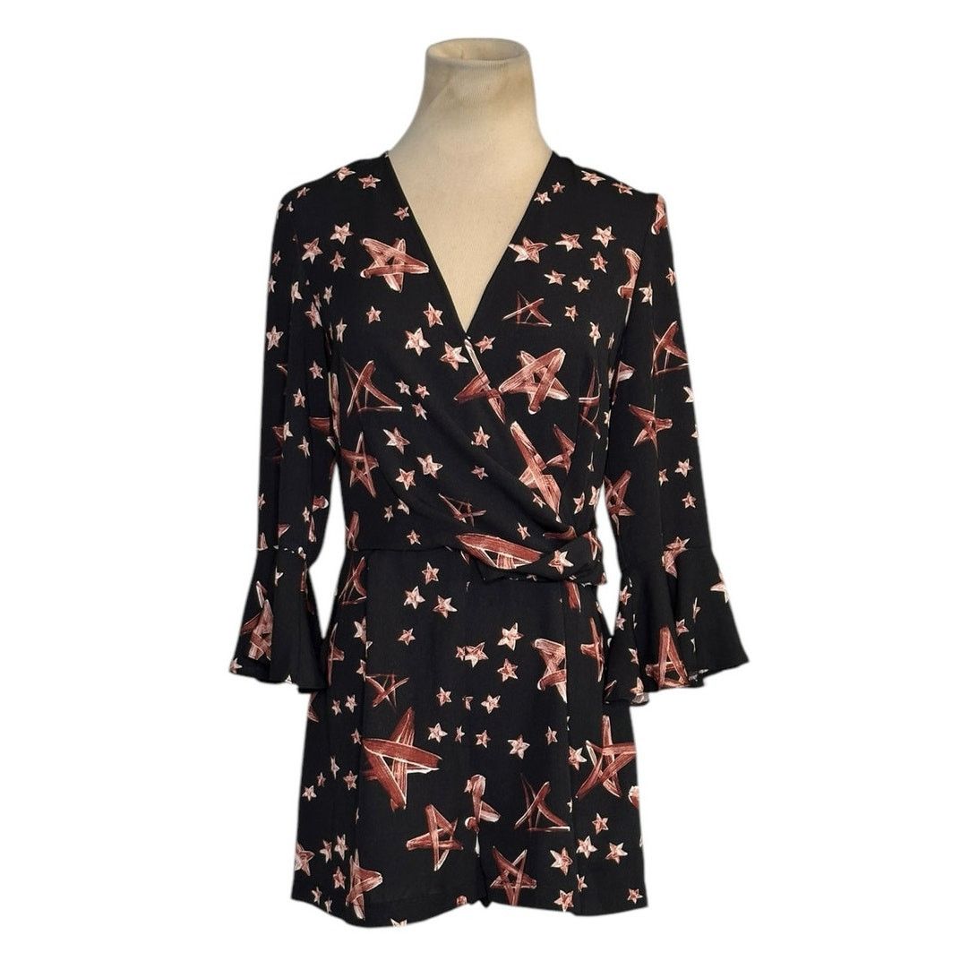 Topshop Topshop black brown stars print 3/4 sleeves romper size 4 Size 27" / US 4 / IT 40 - 1 Thumbnail