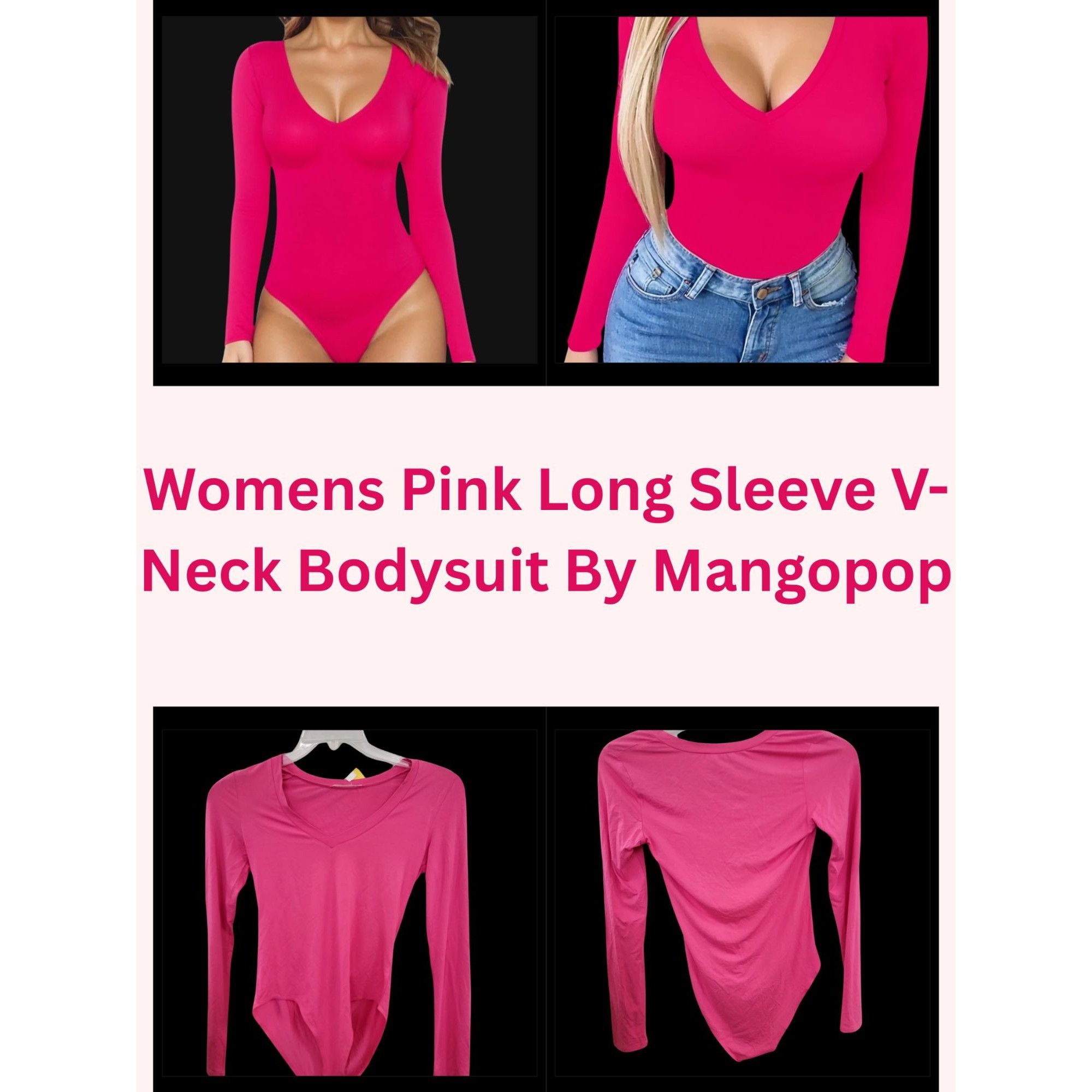 Other Womens Pink Long Sleeve V-Neck Bodysuit By Mangopop Size S / US 4 / IT 40 - 1 Thumbnail