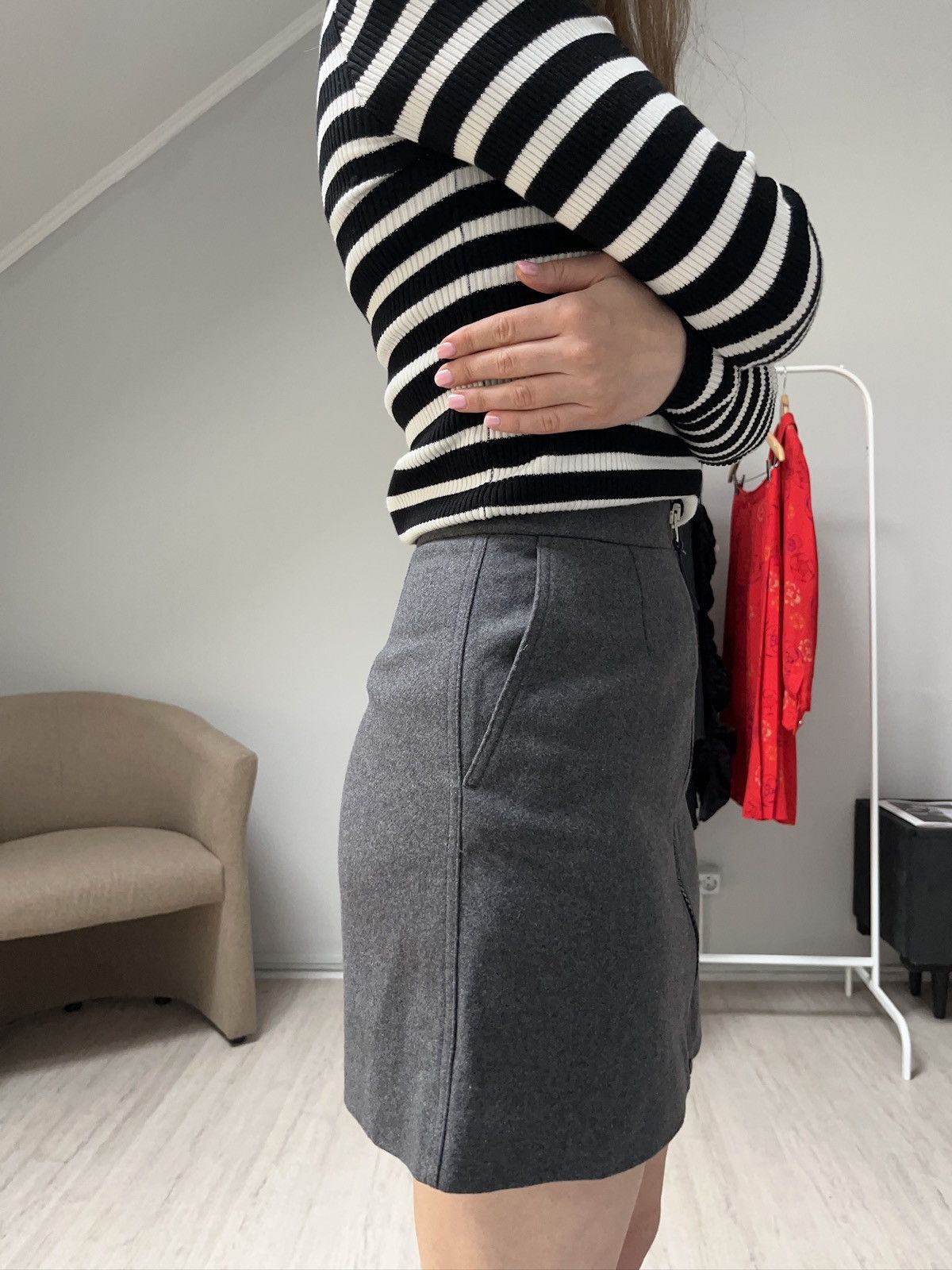 Acne Studios Acne Studios Suraya Flannel Mini Skirt Wool Size 34 Zip Gray Size 34" / US 12 / IT 48 - 16 Thumbnail