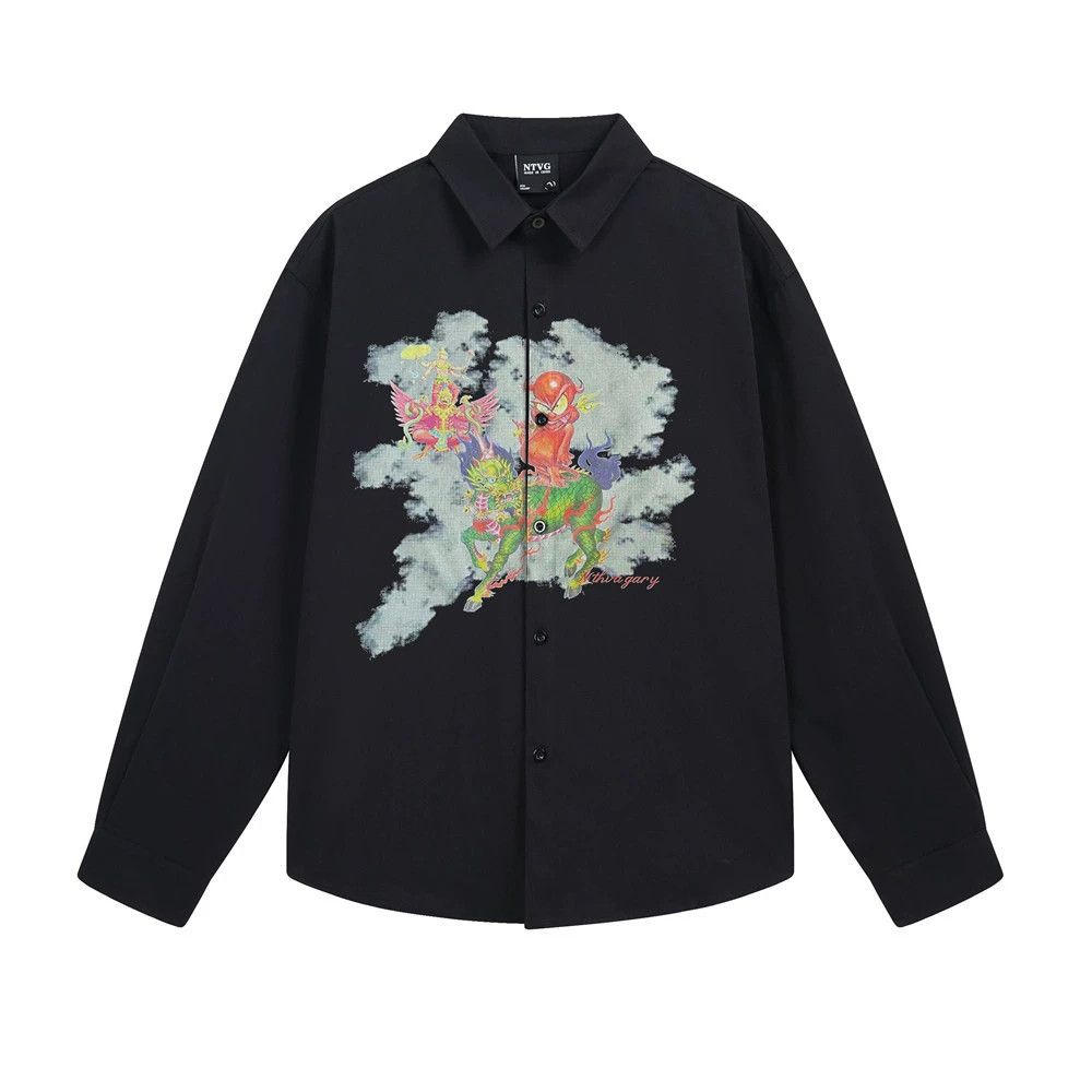 Vintage Men's cartoon pattern printed casual long-sleeved shirt Size US M / EU 48-50 / 2 - 1 Thumbnail