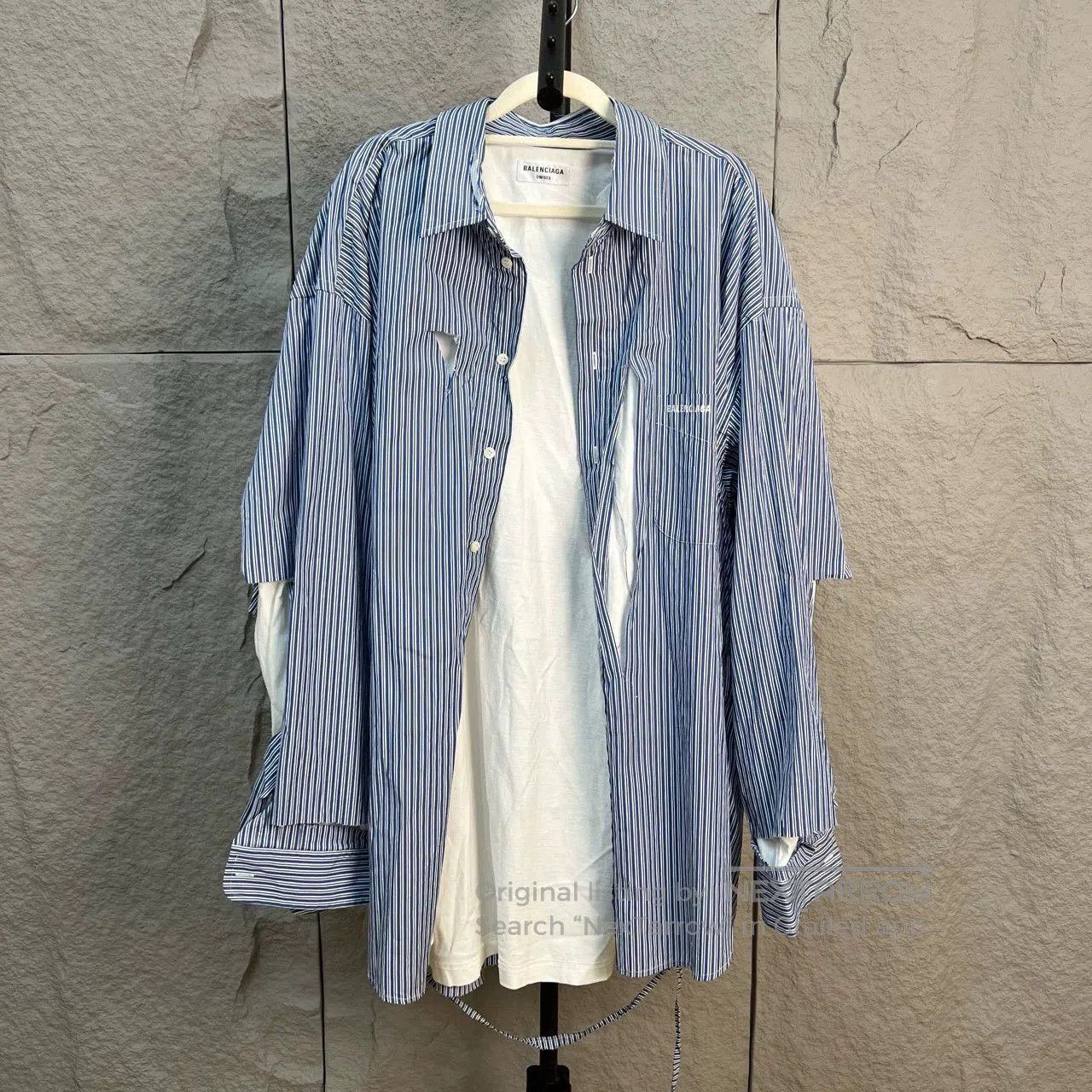 Balenciaga balenciaga blue striped shirt with white underlayer. Size US S / EU 44-46 / 1 - 1 Thumbnail
