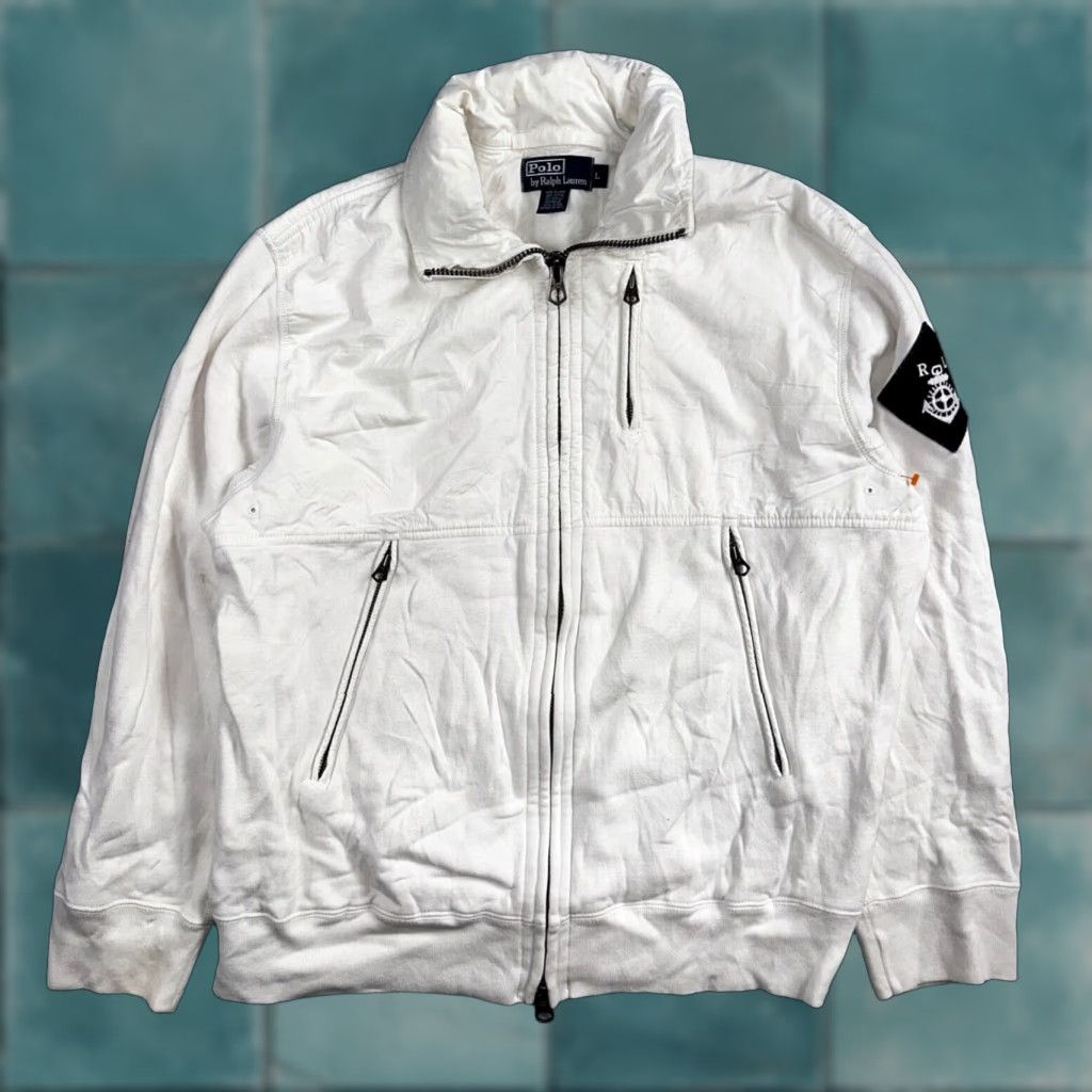 Ralph Lauren VINTAGE Polo Ralph Lauren Jacket Coat RL Logo Zip Hooded White Blue 90s Mens L Size US L / EU 52-54 / 3 - 1 Thumbnail