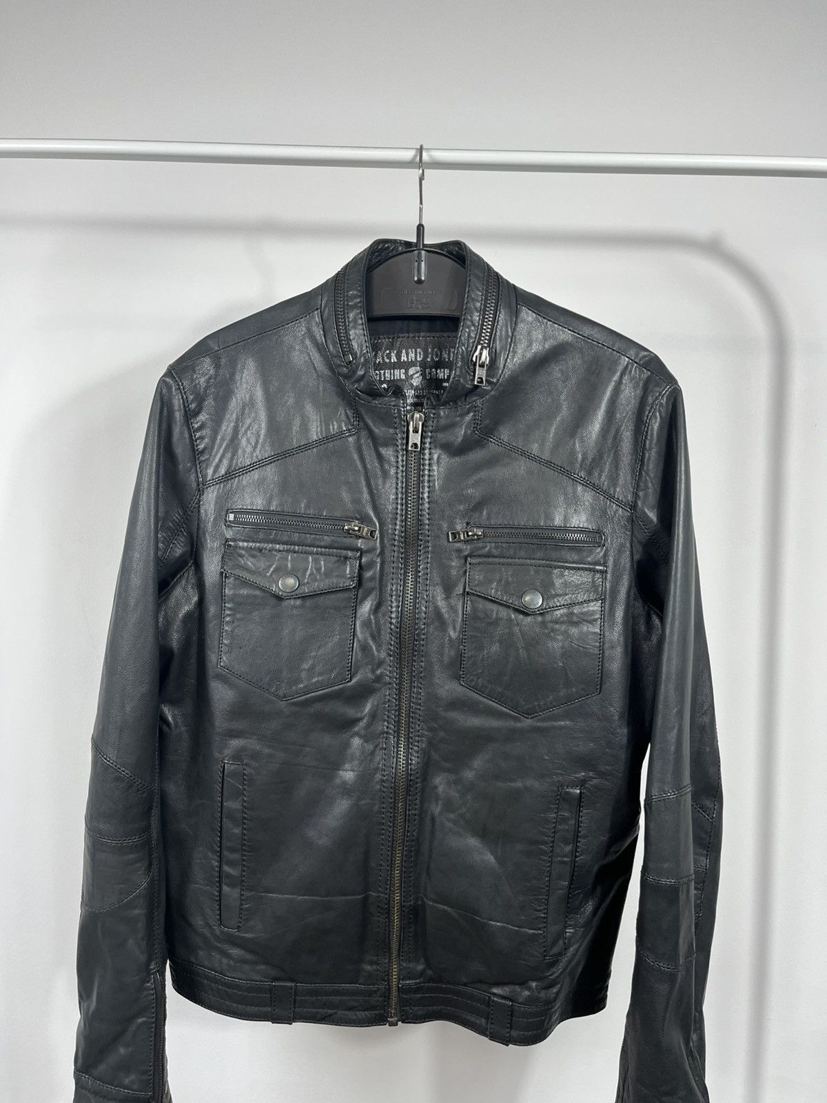 Jack & Jones Jack & Jones Black Goat Leather Biker Jacket Size S Size US S / EU 44-46 / 1 - 2 Thumbnail