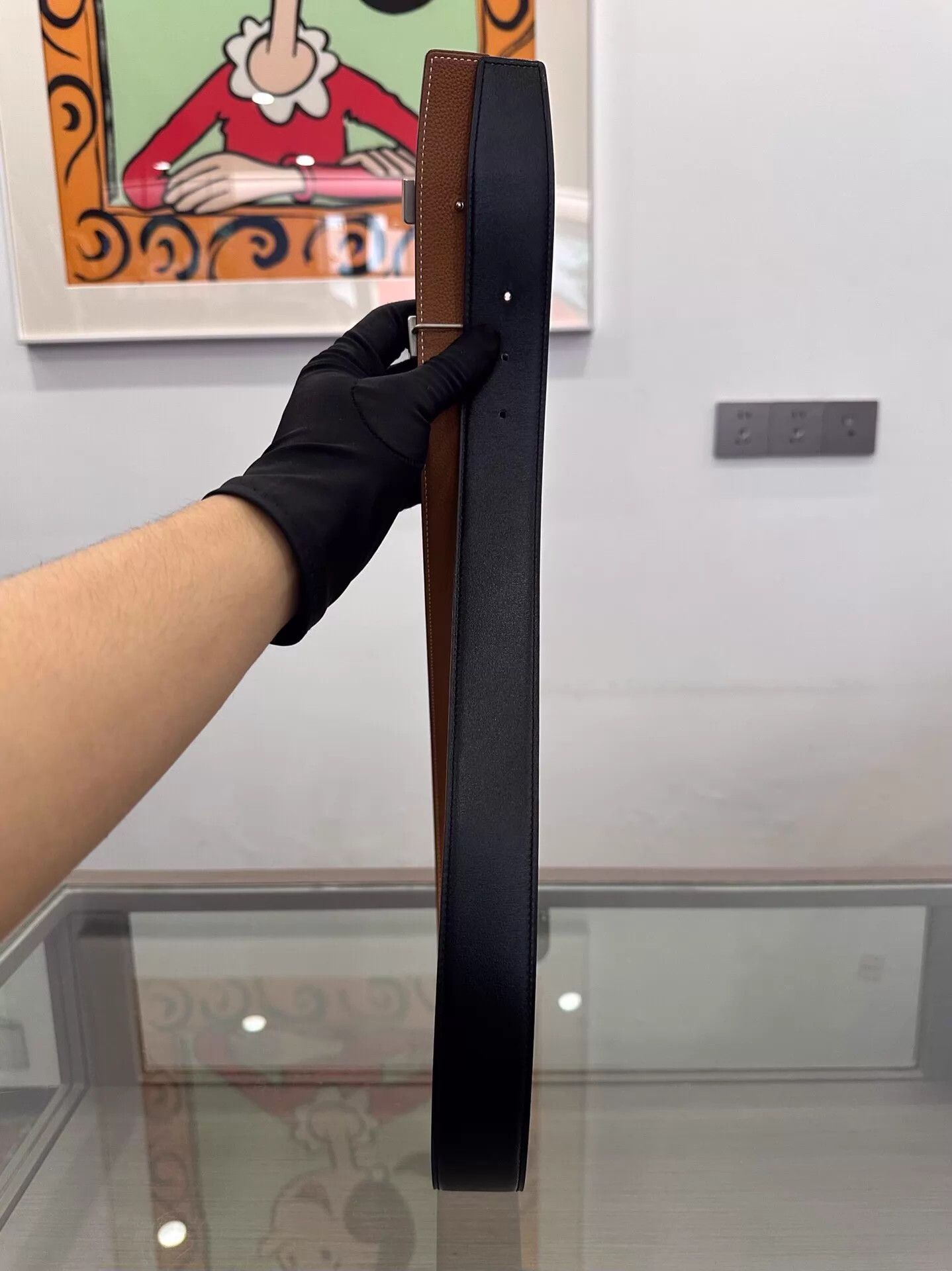 Hermes Hermes Men's Black & Brown H Belt 3.8cm Silver 100cm B Box Size ONE SIZE - 3 Thumbnail