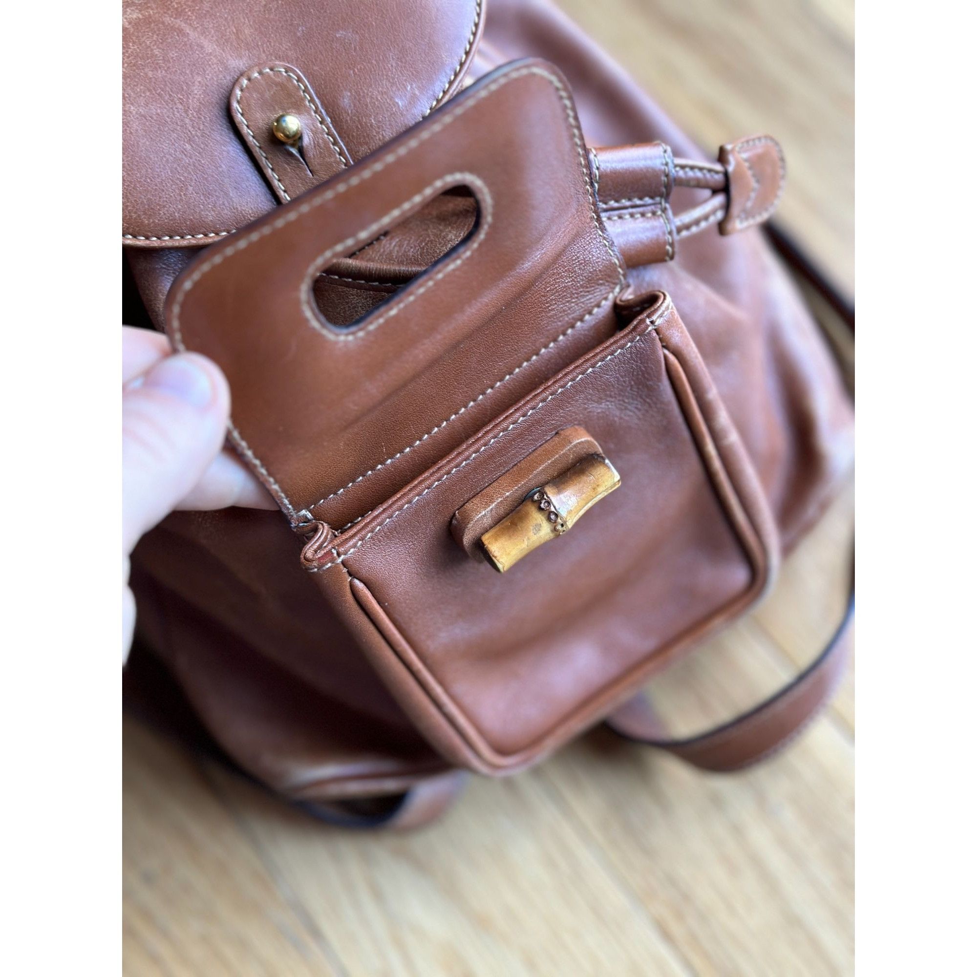 Gucci AUTH GUCCI BAMBOO BACKPACK BROWN LEATHER - Z0940 Size ONE SIZE - 8 Thumbnail