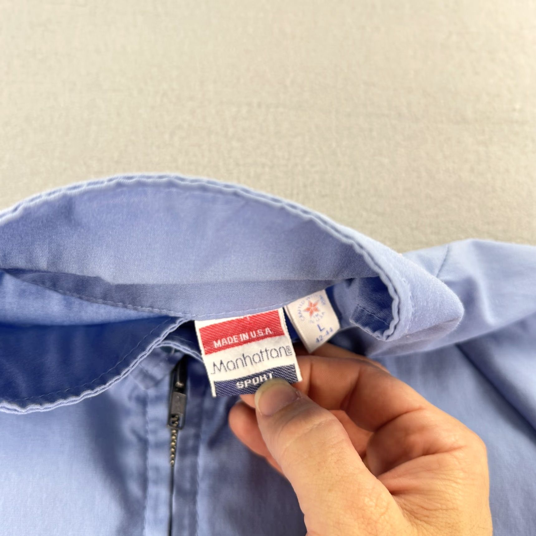 Vintage VINTAGE Manhattan Sport Jacket Mens Large Windbreaker Made USA 80s 90s Classic Blue Lightweight Casual Zip Size US L / EU 52-54 / 3 - 2 Thumbnail