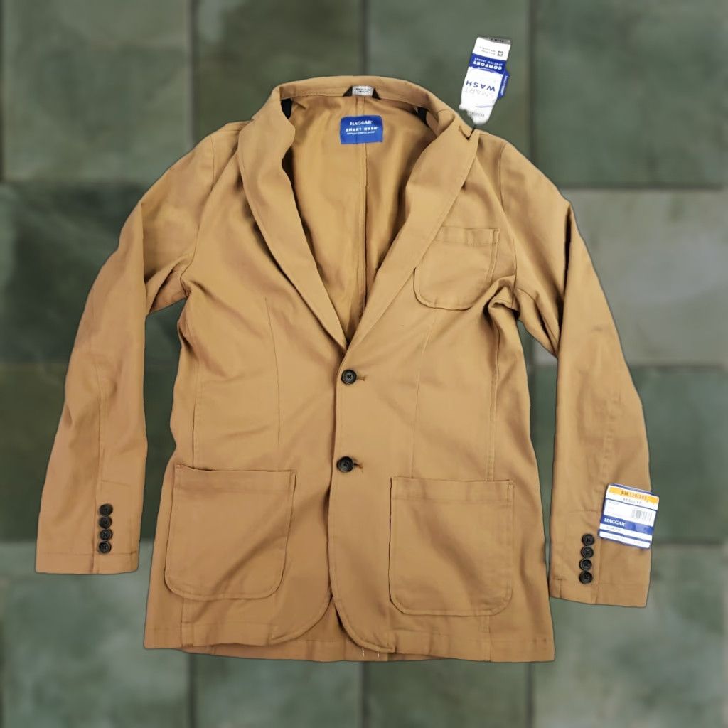 Haggar Haggar Jacket Slim Fit Men’s Small 36-38 Tan Brown Smart Wash Stretch Two-Button Notch Lapel Sport Coat Regular Cotton Spandex Vintage No Size US S / EU 44-46 / 1 - 1 Thumbnail