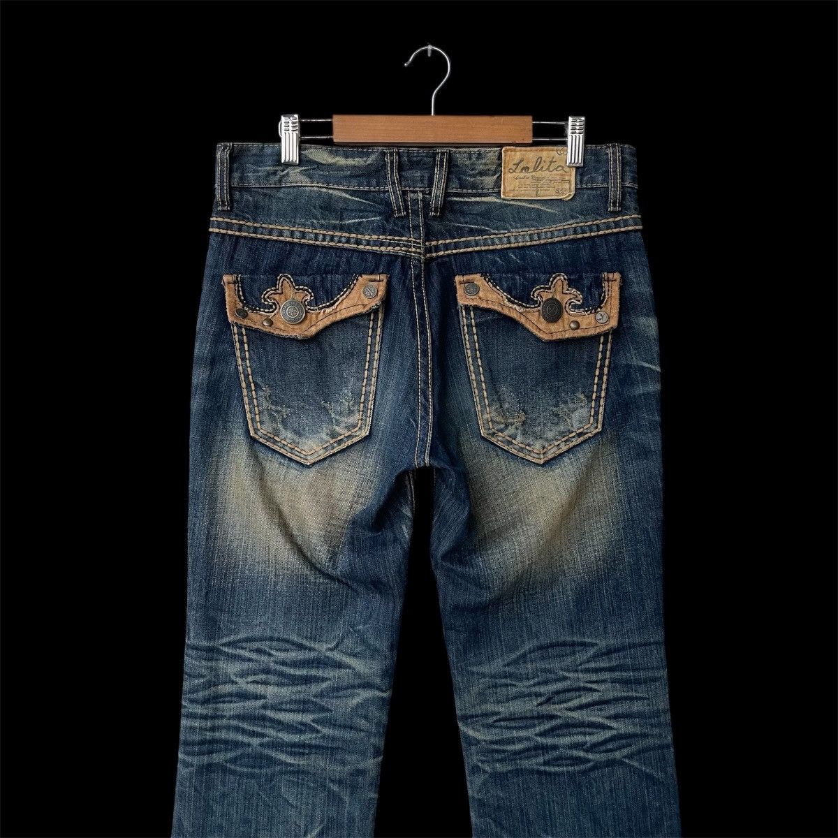 KMRii Flared Lolita Jeans Western Suede Fleur-de-lis Denim Jeans Size US 30 / EU 46 - 1 Thumbnail