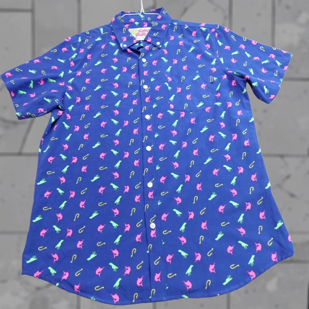 Vintage Simply Southern Shirt M Blue Life of the Party Performance AOP Shirt Men Medium Blue Responsive Button-Up Short Sleeve Collared Polyester Blend 2020s Size US M / EU 48-50 / 2 - 1 Thumbnail