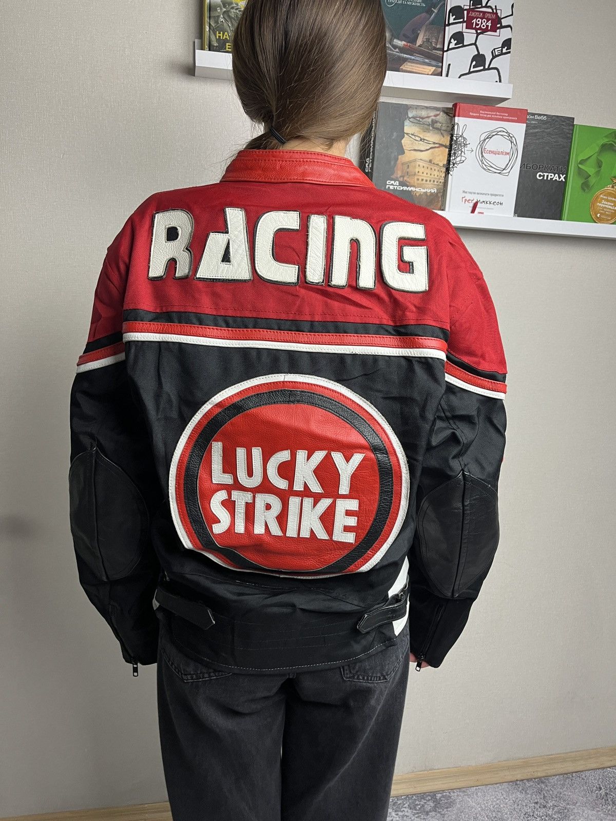 Vintage Crazy Lucky Strike Leather Elements Racing Jacket Moto Rare🔥 Size XS / US 0-2 / IT 36-38 - 3 Thumbnail