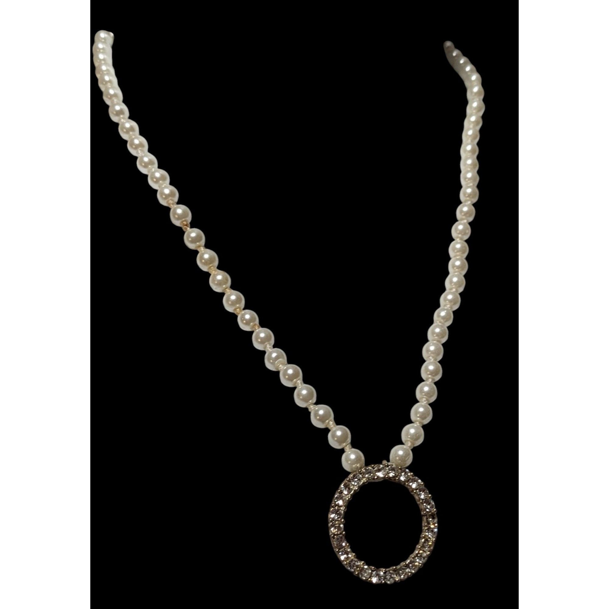 Other Elegant Glam Pearl Rhinestone Open Pendant Necklace Size ONE SIZE - 3 Thumbnail