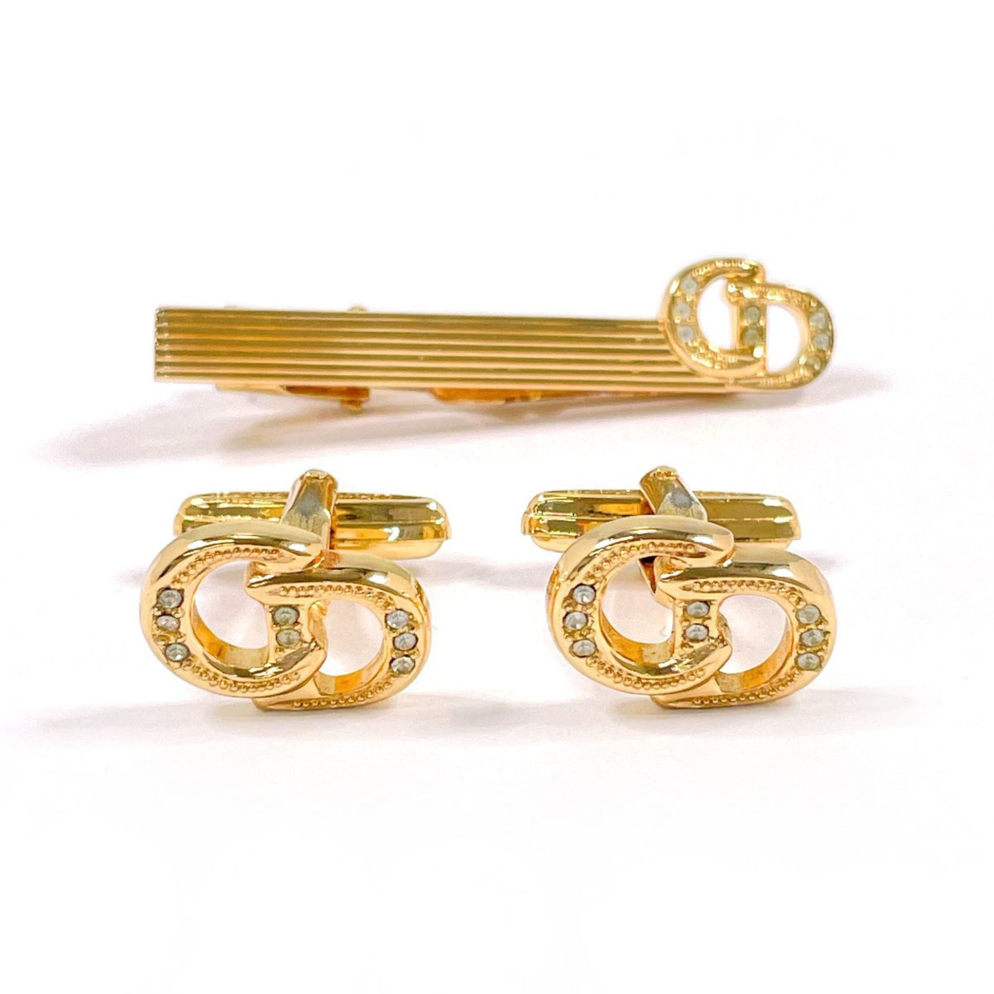 Dior Christian Dior Tie Pin Set Vintage Cufflinks Metal/Stone Gold Men's Size ONE SIZE - 1 Thumbnail