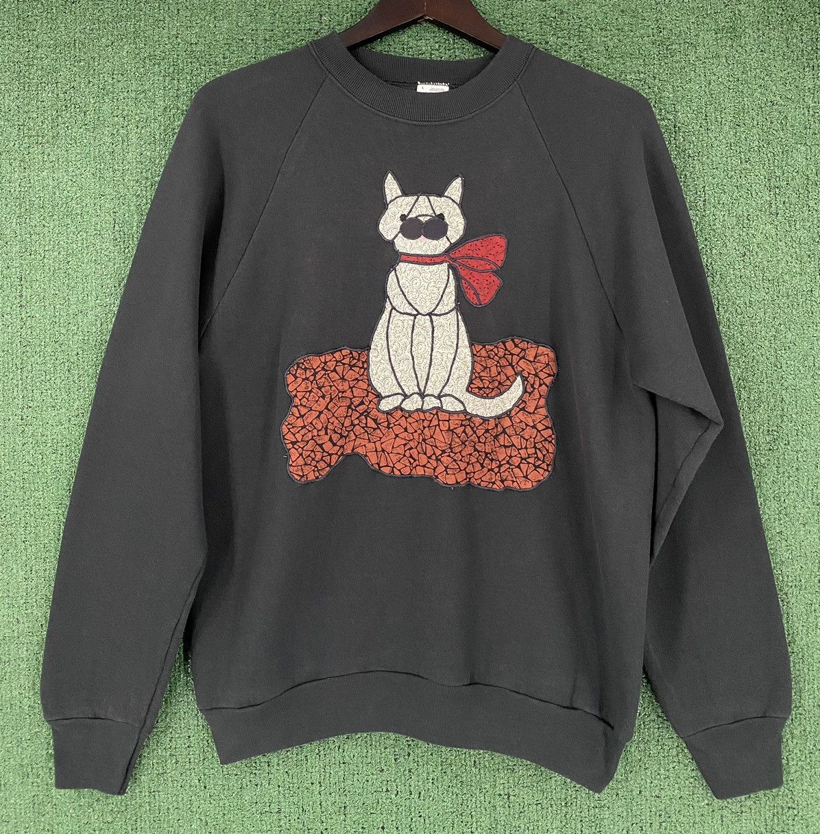 Fruit Of The Loom Vintage 90’s Cat Kitten Embroidered Sewn Handmade Sweatshirt Size L / US 10 / IT 46 - 1 Thumbnail
