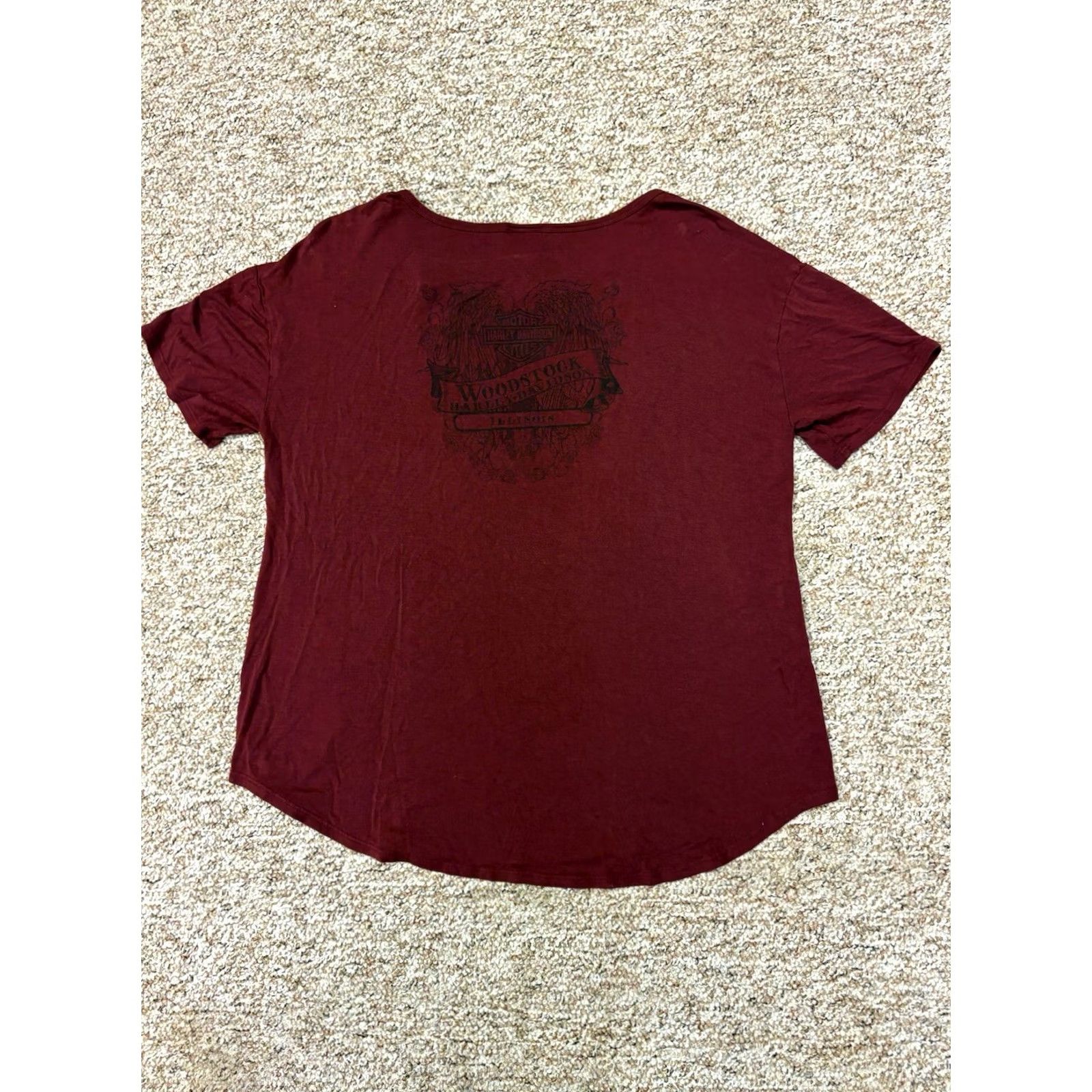 Harley Davidson VINTAGE Harley-Davidson Womens T-Shirt Marble Maroon Woodstock Illinois Size M Regular Short Sleeve Scoop Neck Pullover Casual Basic American Style Size M / US 6-8 / IT 42-44 - 7 Thumbnail
