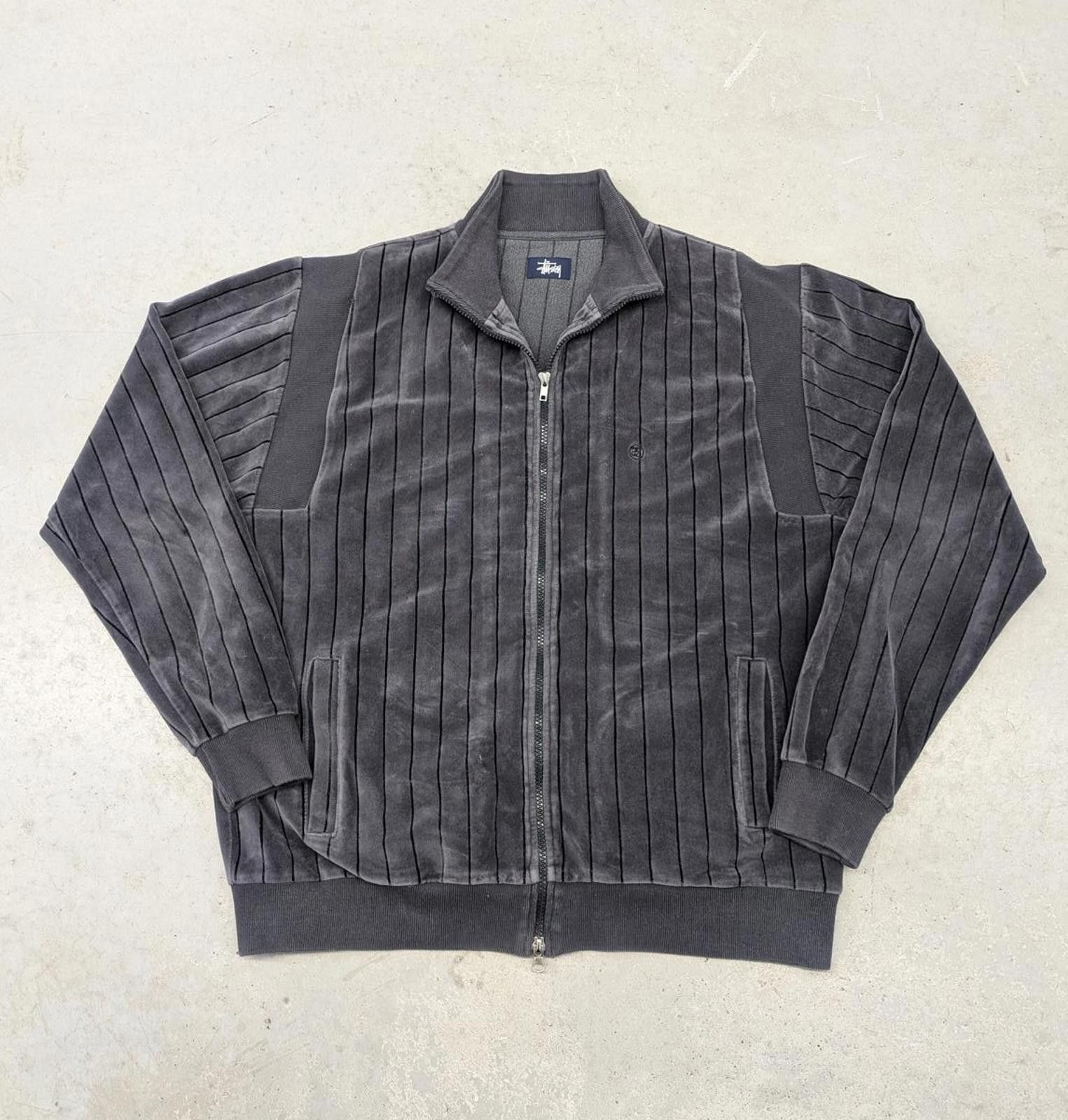 Stussy Y2K Early 2000s Stussy Gray Velour monogram Track Jacket 