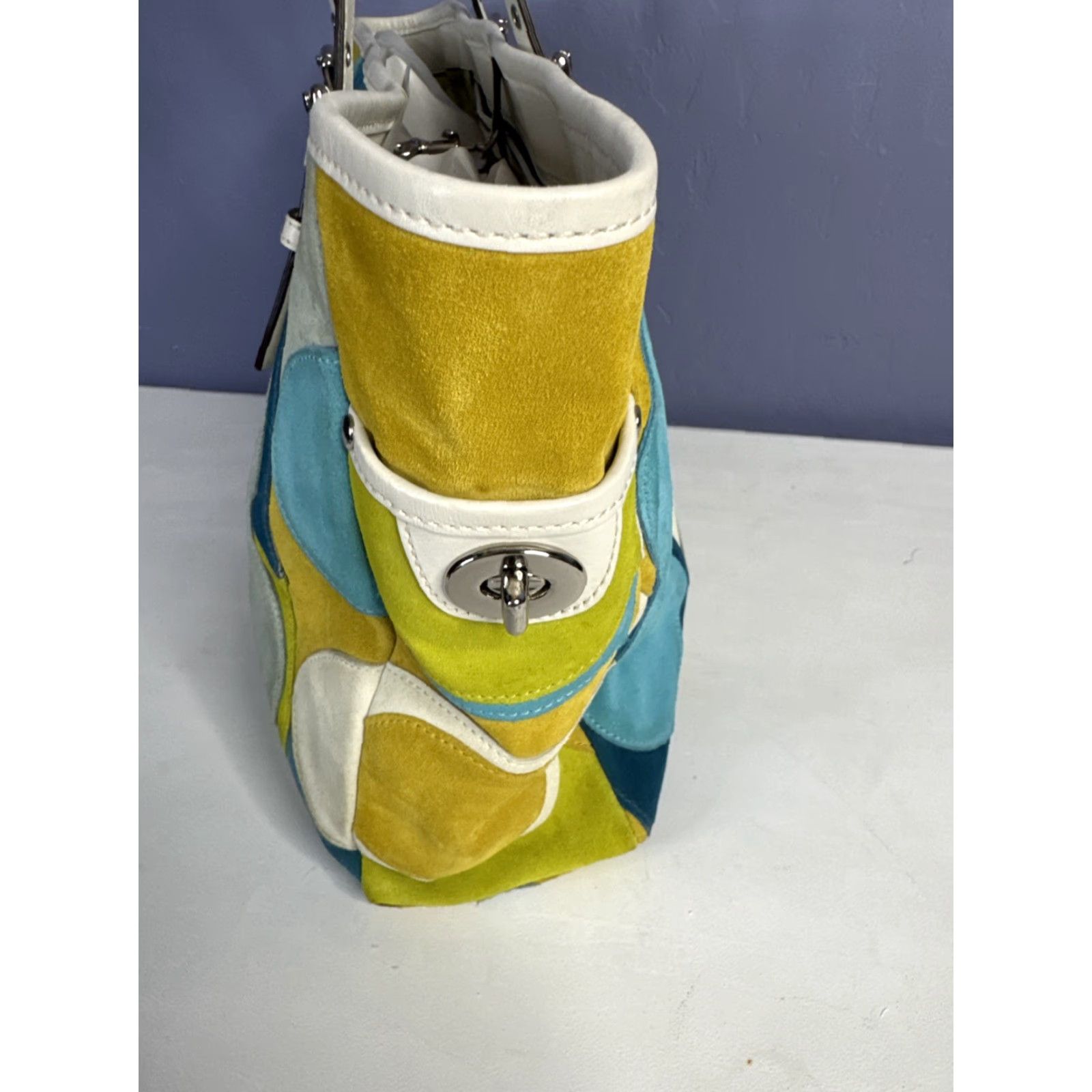 VINTAGE Coach Limited Edition Suede Leather Multicolor Optic Tote Bag F03682 Tote Women Leather