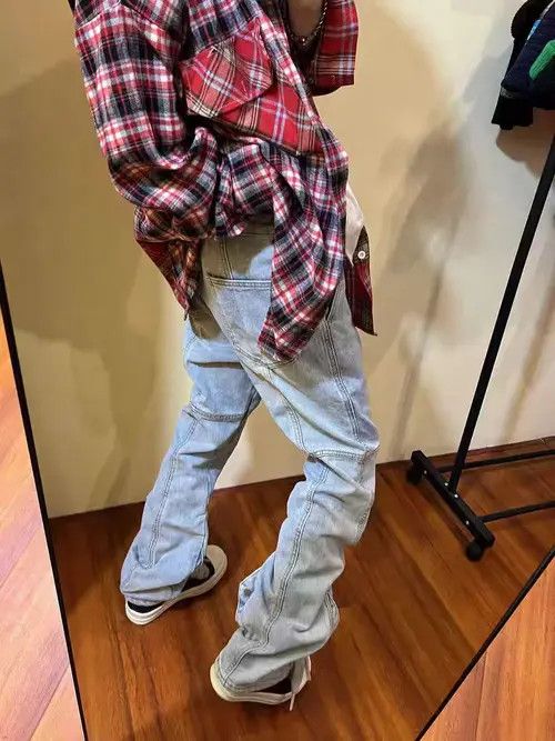 VIBE Washed and stacked distressed button down jeans Size US 32 / EU 48 - 4 Thumbnail