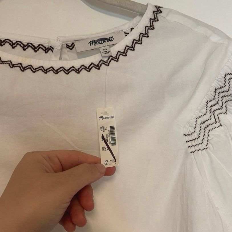 Madewell NWT Madewell Embroidered Poplin Balloon-Sleeve Top White XS Size XS / US 0-2 / IT 36-38 - 6 Thumbnail