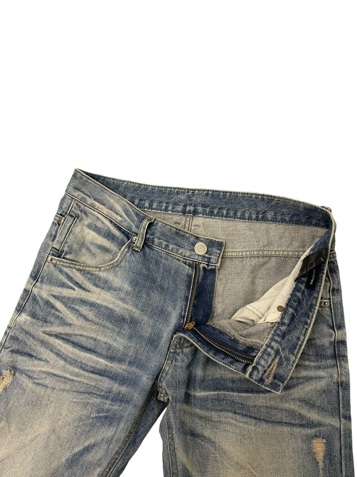 Japanese Brand Slim Jeans Improves Faded Distress Denim 8🟦7 Size US 35 - 10 Thumbnail