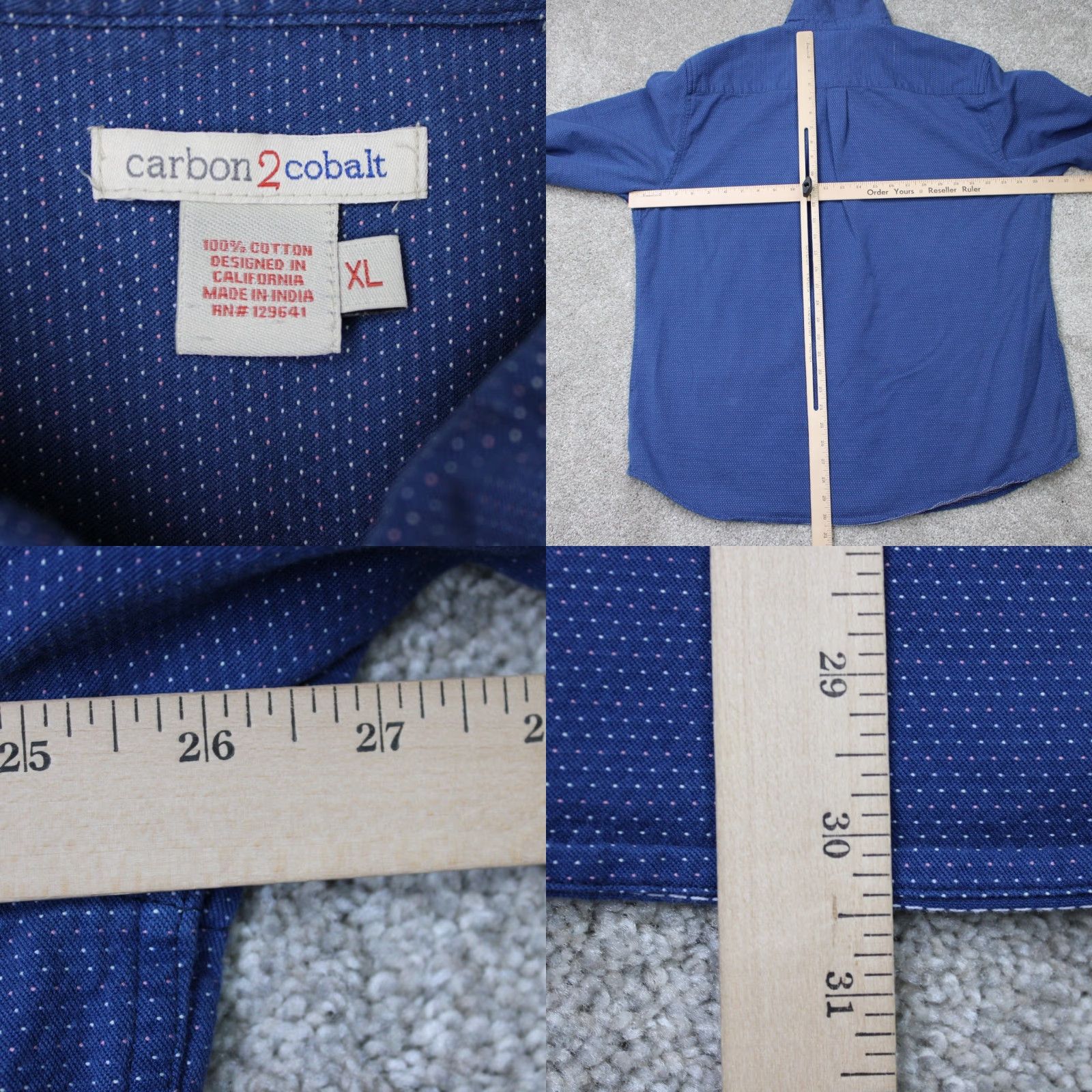 Carbon2Cobalt Carbon 2 Cobalt Shirt Men XL Blue Geometric 100% Cotton Button-Up Long Sleeve Size US XL / EU 56 / 4 - 8 Thumbnail