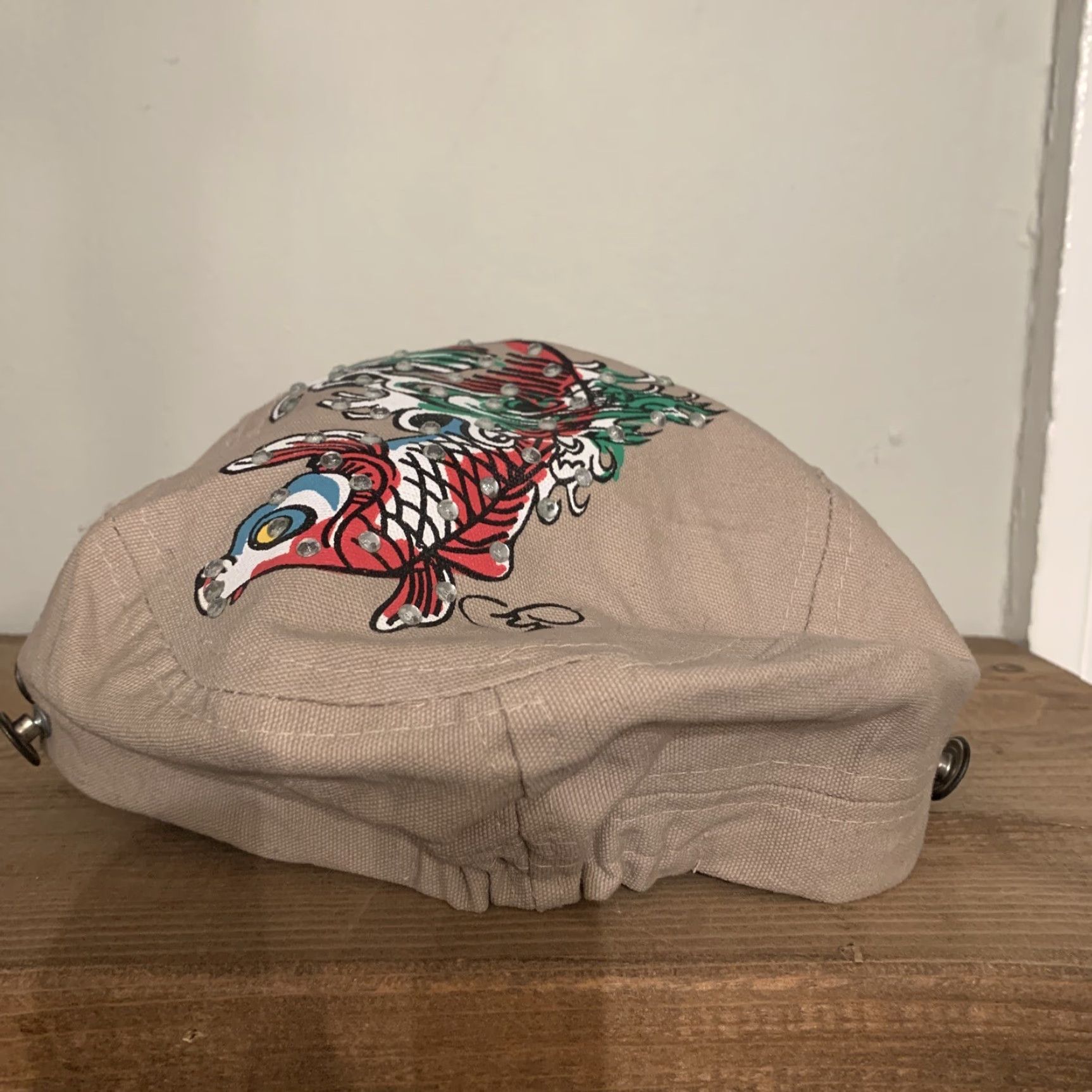 Ed Hardy VINTAGE Ed Hardy Spellout Military Hat - Y2K Fish Graffiti Rivets Canvas Black One Size Men Size ONE SIZE - 5 Thumbnail