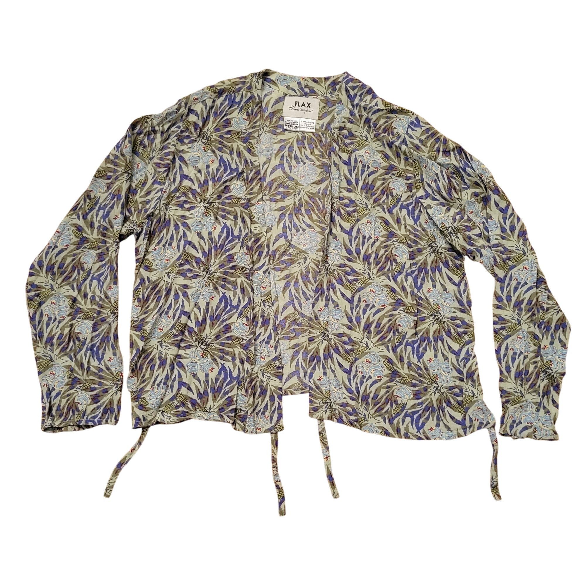 FLAX Flax Jeanne Engelhart M Rayon Floral Print Tie Front Lightwe Size M / US 6-8 / IT 42-44 - 2 Thumbnail
