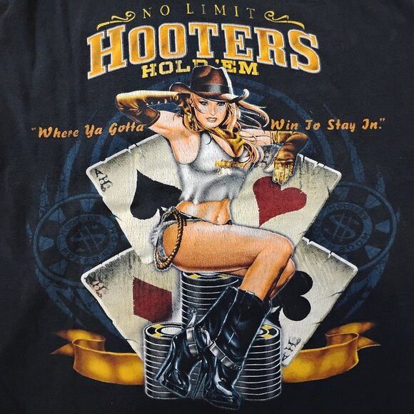 AAA Vintage Hooters Las Vegas No Limit Hold 'Em Poker T-Shirt Size M / US 6-8 / IT 42-44 - 1 Thumbnail